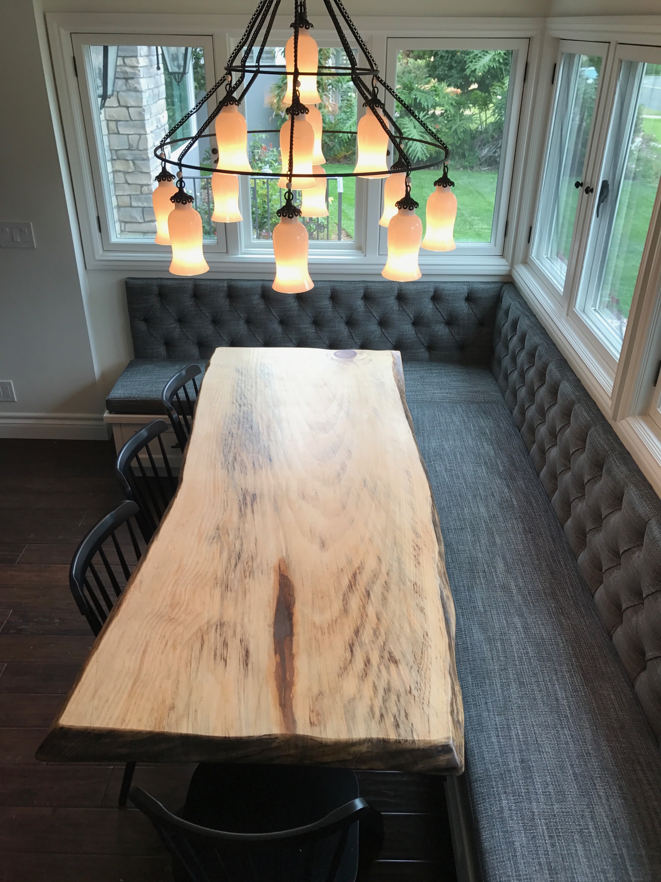 This gorgeous live edge slab table top is a great piece for a dining area. The slab is unique with wonderful character and details throughout the entire piece. The live edges give the table a beautiful completed look. U.S. Reclaimed, Vintage Lumber & Wood Works has a variety of slabs along with reclaimed wood available to start any home project. Contact or visit the store to get started on your new project with reclaimed wood. 