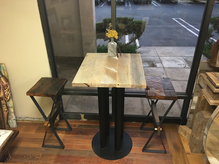 There are endless possibilities when designing with reclaimed wood. The picture above is a bistro set made with reclaimed wood and metal bases. The variations in material show how versatile reclaimed wood can be. This set is a wonderful addition to any area. U.S. Reclaimed, Vintage Lumber & Wood Works can work with you on designs and ideas to create a custom piece that is perfect for you!