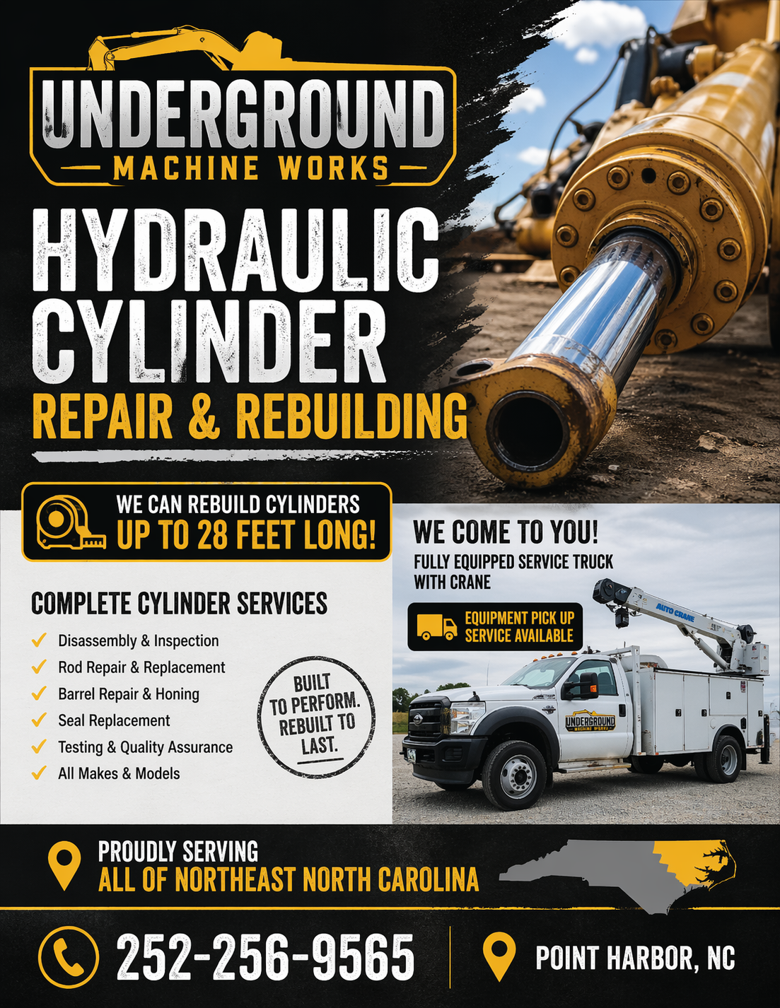 Underground Machine Works Services in Point Harbor NC Hydraulic Repair & Rebuilding
