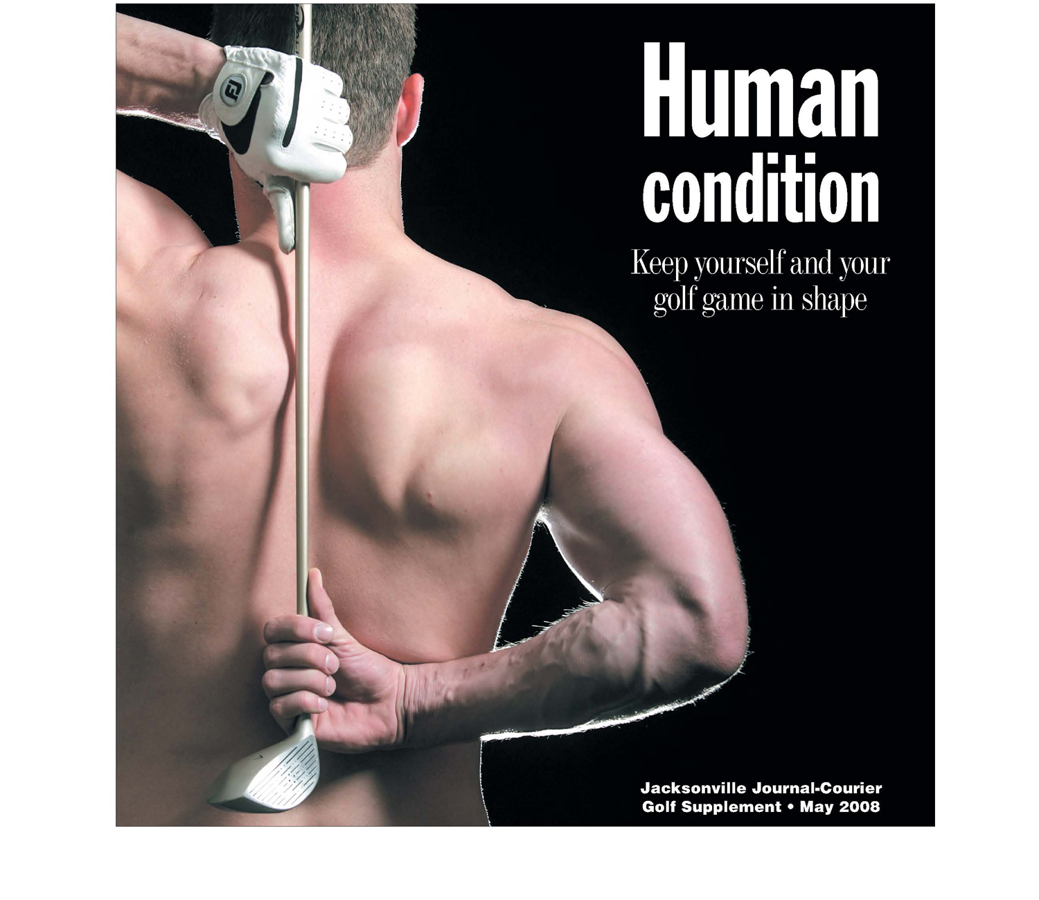  Tabloid format golf supplement cover story illustration on the importance of fitness and stretching to prevent injuries.&nbsp; 