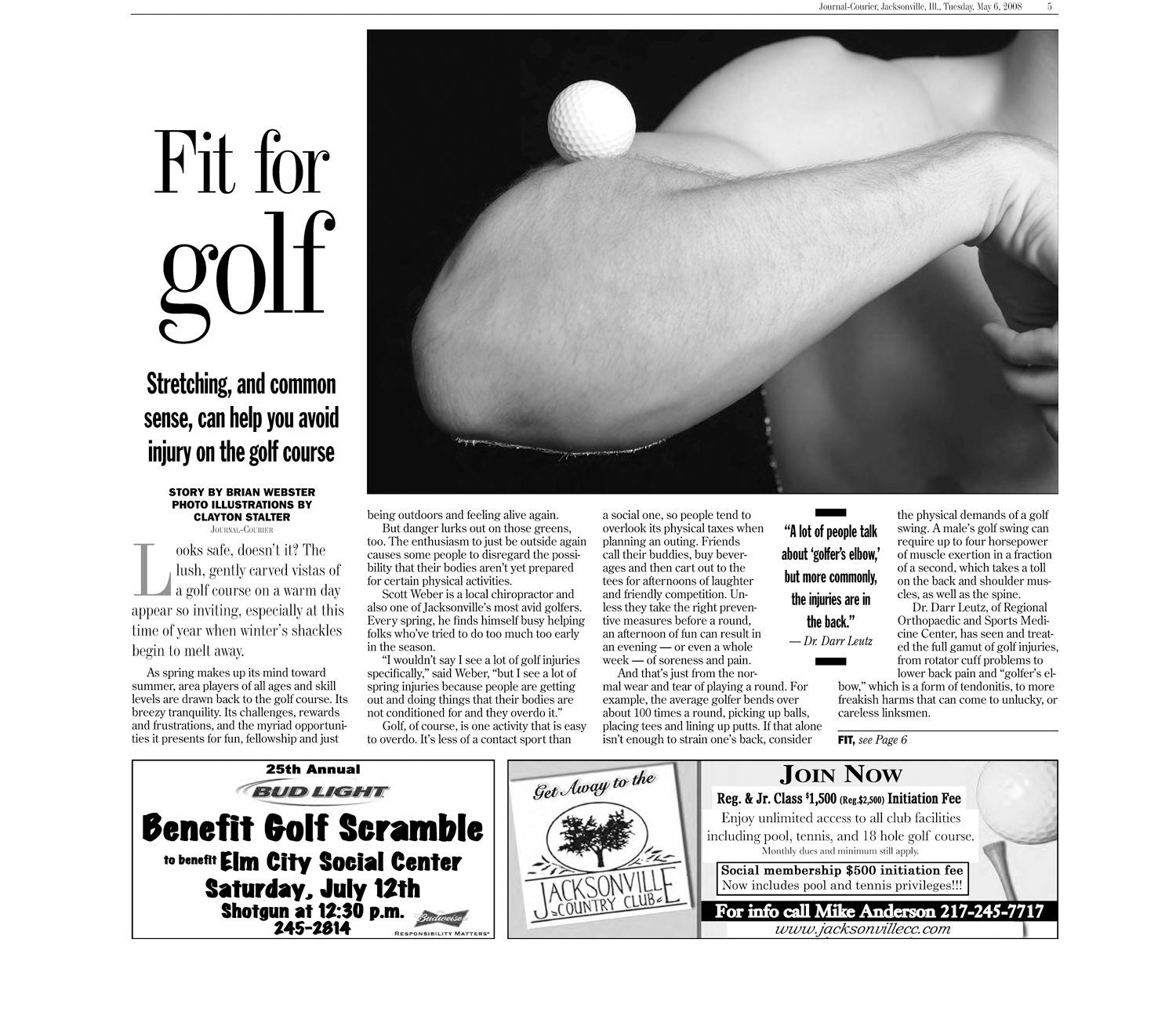  Golf supplement inside page illustration on the importance of fitness and stretching to prevent injuries.&nbsp; 