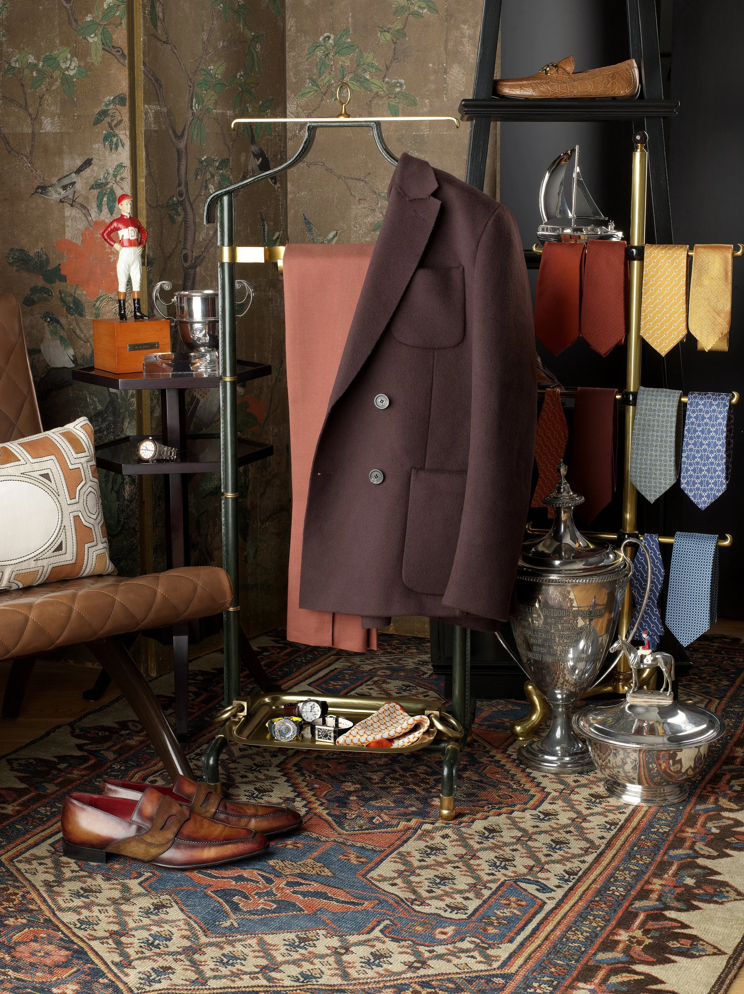 Photographer: James Wojcik Stylist: William Kahn Assistant Fashion Market Editor: Craig Montague Featuring: Salvatore Ferragamo, Berluti, Louis Vuitton, Audemars Piguet, Vacheron Constantin, Jaeger-LeCoultre, Tiffany & Co.