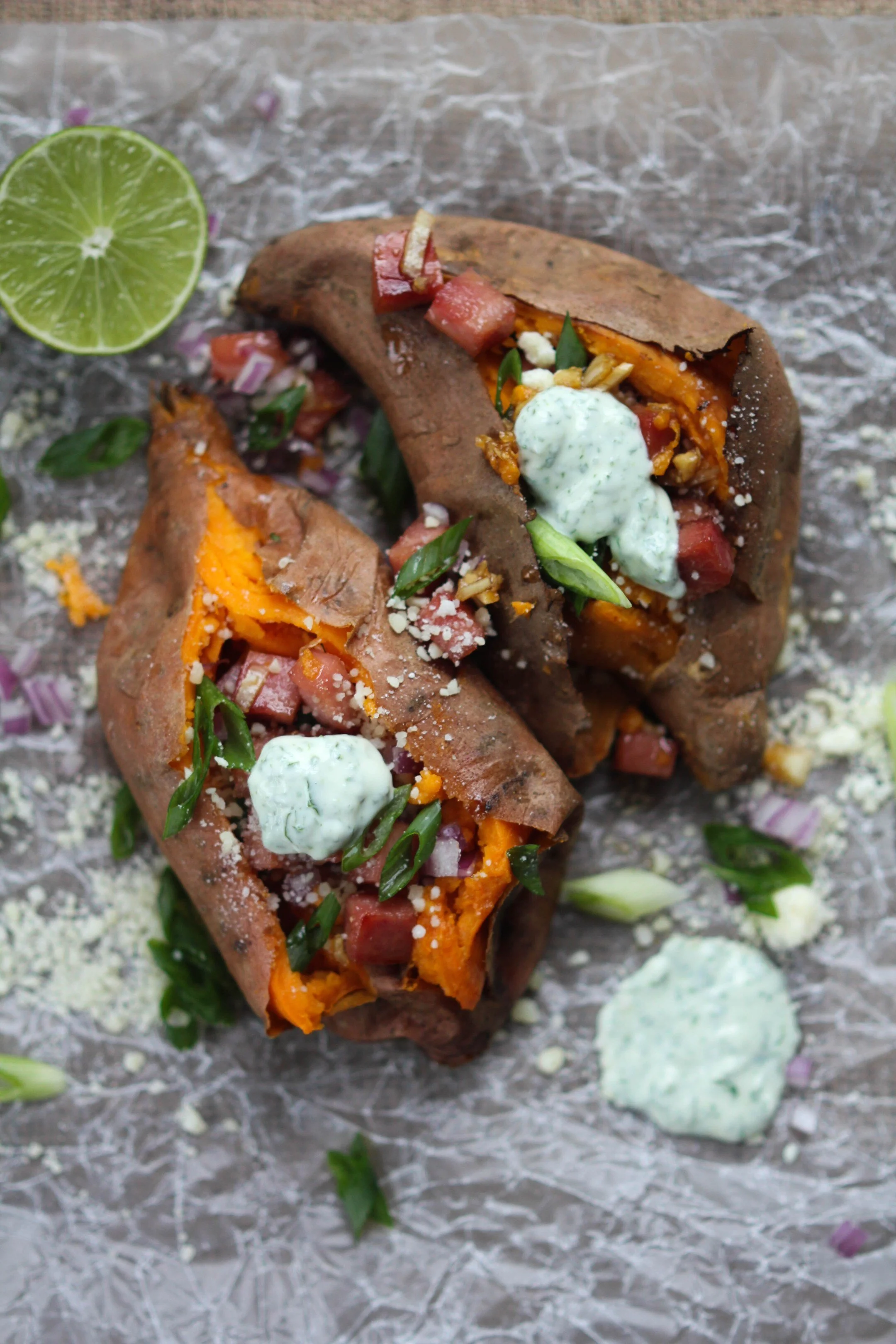 Loaded Sweet Potato with Cilantro Lime Cream