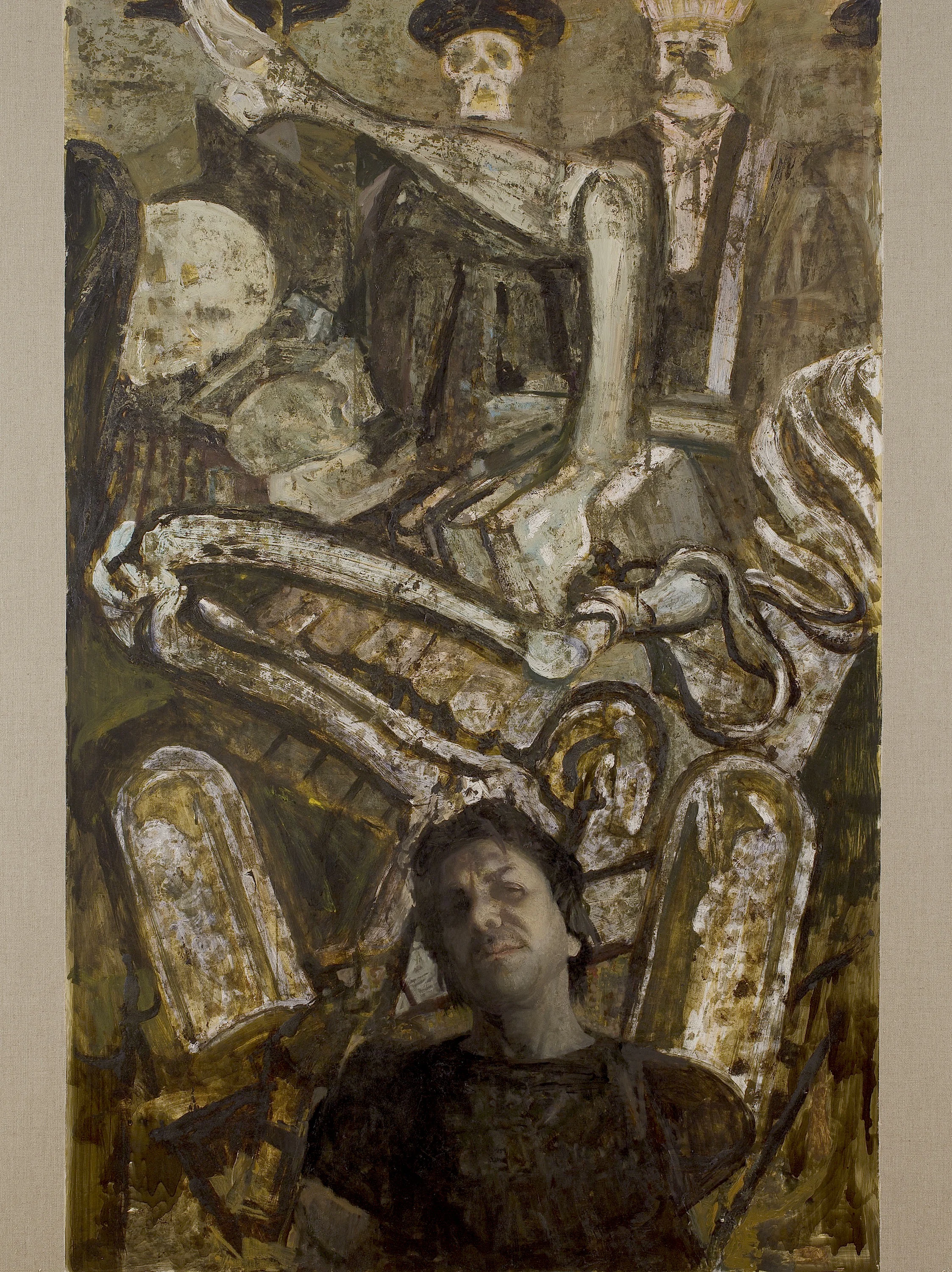 Self Portrait Before Orozco (reworked), 2010, oil and mixed media on paper mounted on board, 64 x 48 in.jpg