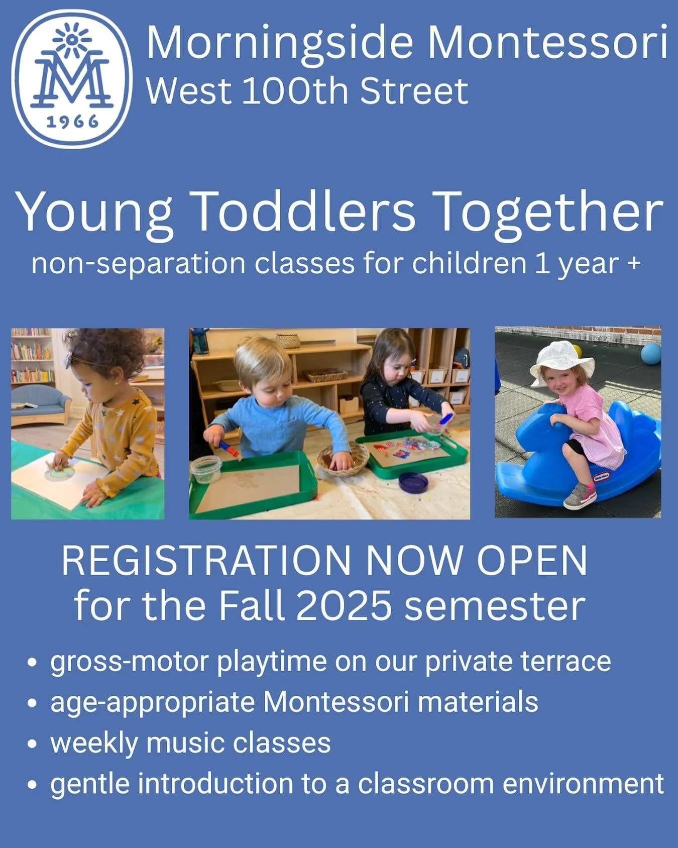 Registration is open for our the fall semester of Young Toddlers Together, our non-separation class for 1-2 year olds. Visit the 🔗 in bio for more information and to register.