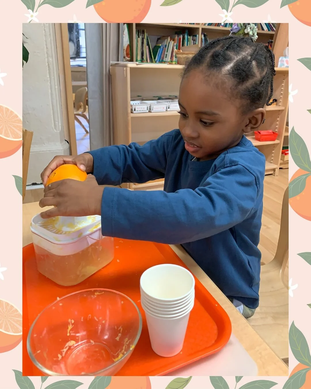 Children in our Early Childhood Program have been introduced to an orange juicing activity; they&rsquo;re enjoying the tangy juice and the immunity boost! Juicing is a classic Practical Life activity that strengthens the hands, develops fine motor sk
