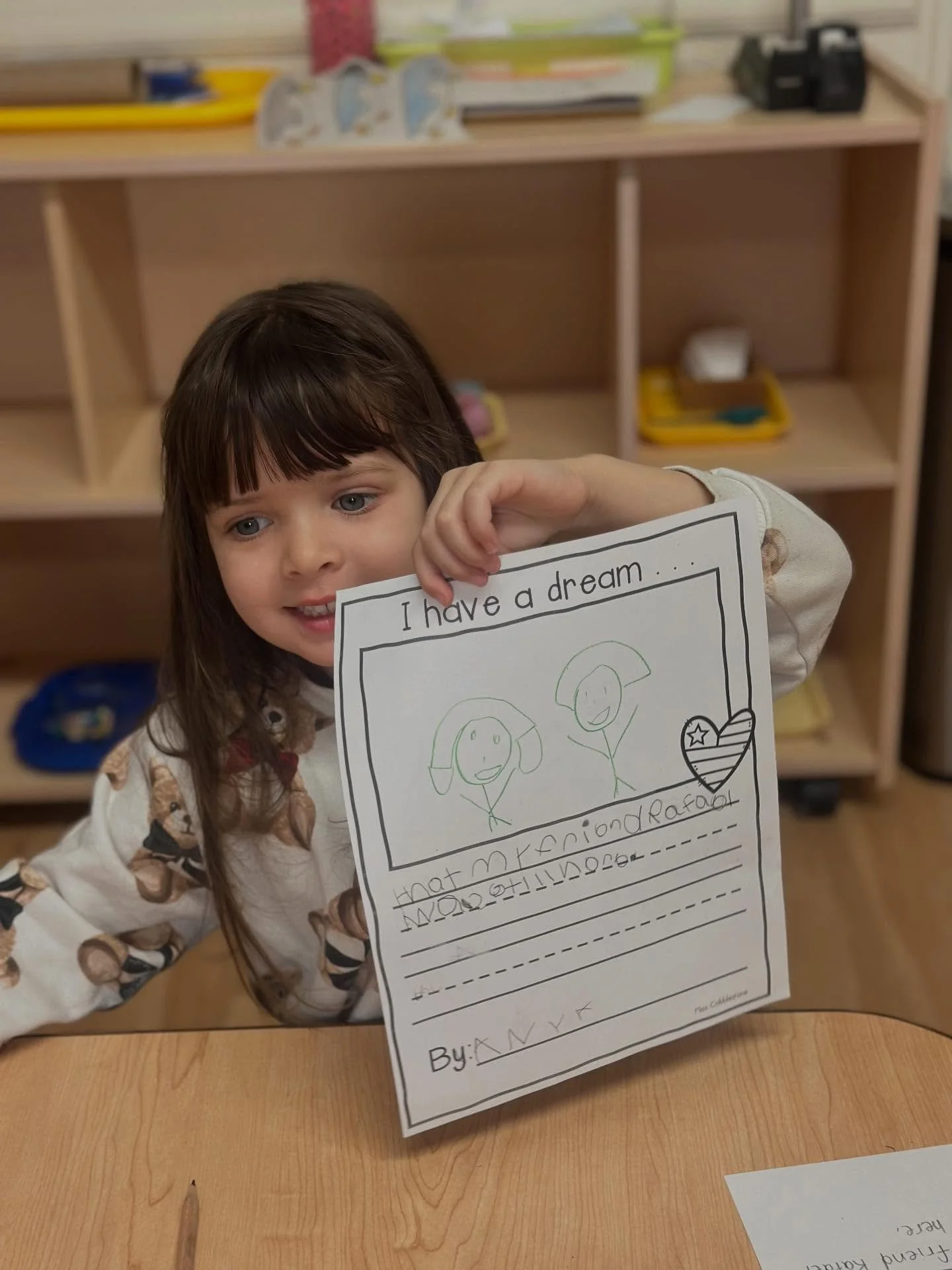 This week, our classroom paused to honor Dr. Martin Luther King Jr. 

Alex, our Head of School, visited the classrooms and taught the children about King&rsquo;s I Have a Dream speech. She explained this dream was like a wish, and her wish for the sc