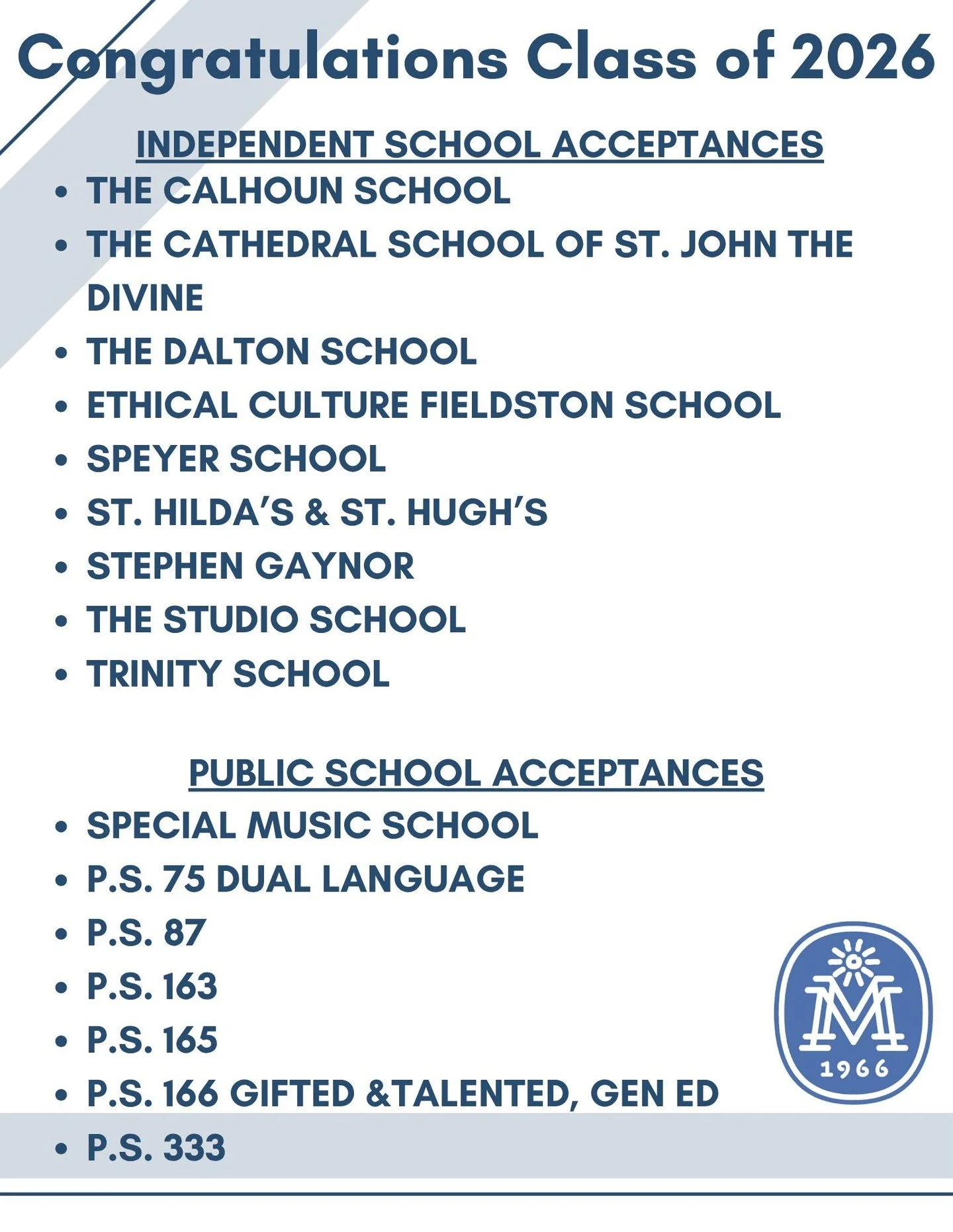 Congratulations to our exmitting students and families on their kindergarten placements! We will deeply miss our students who are headed to kindergarten next year, but we know they will always be a part of our Morningside community. It has been such 