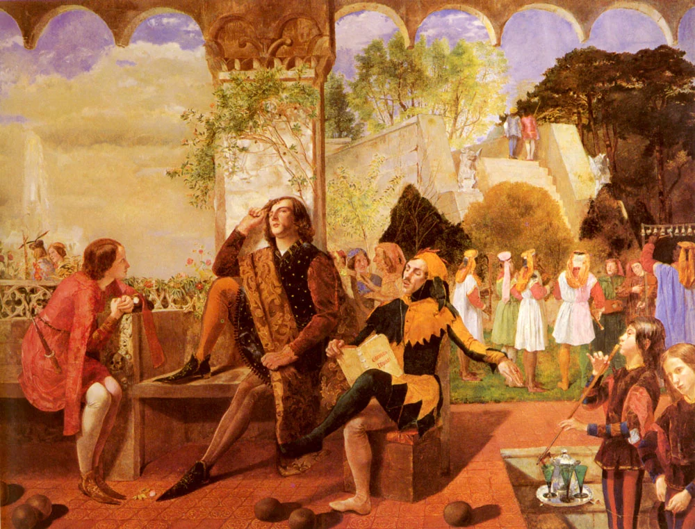 Twelfth Night, by Walter Howell Deverell. Lizzie Siddal was the model for the pageboy.