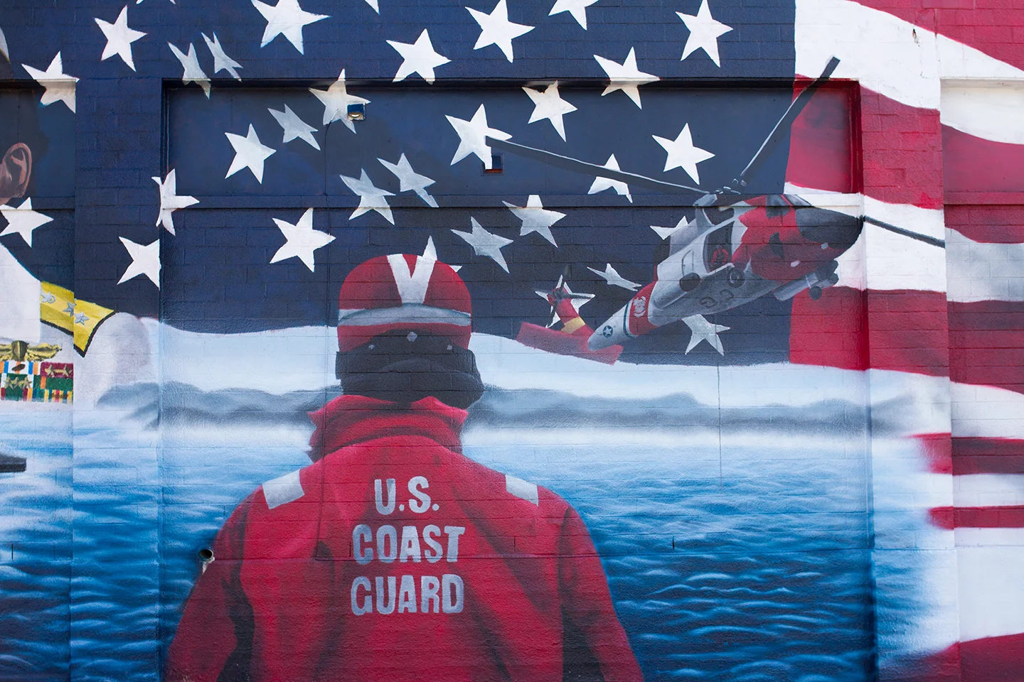 Here is a close up of the Coast Guard dedicated section of the wall transitioning into the American Flag.