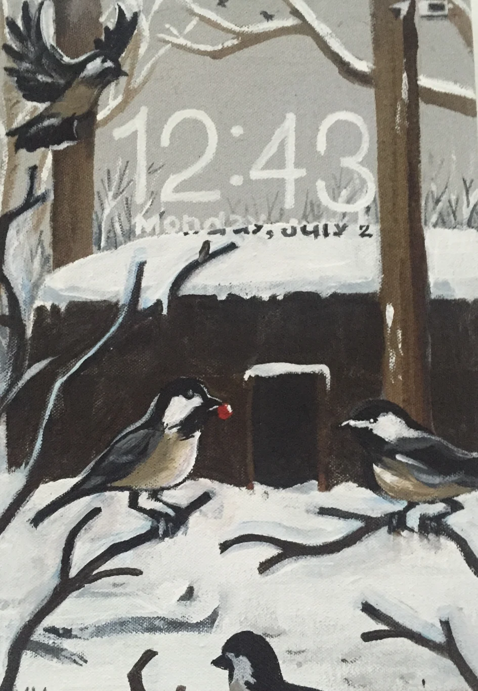  MACKENZIE YOUNGER  12:43 ,&nbsp;2015 Acrylic on canvas 11” x 8” 
