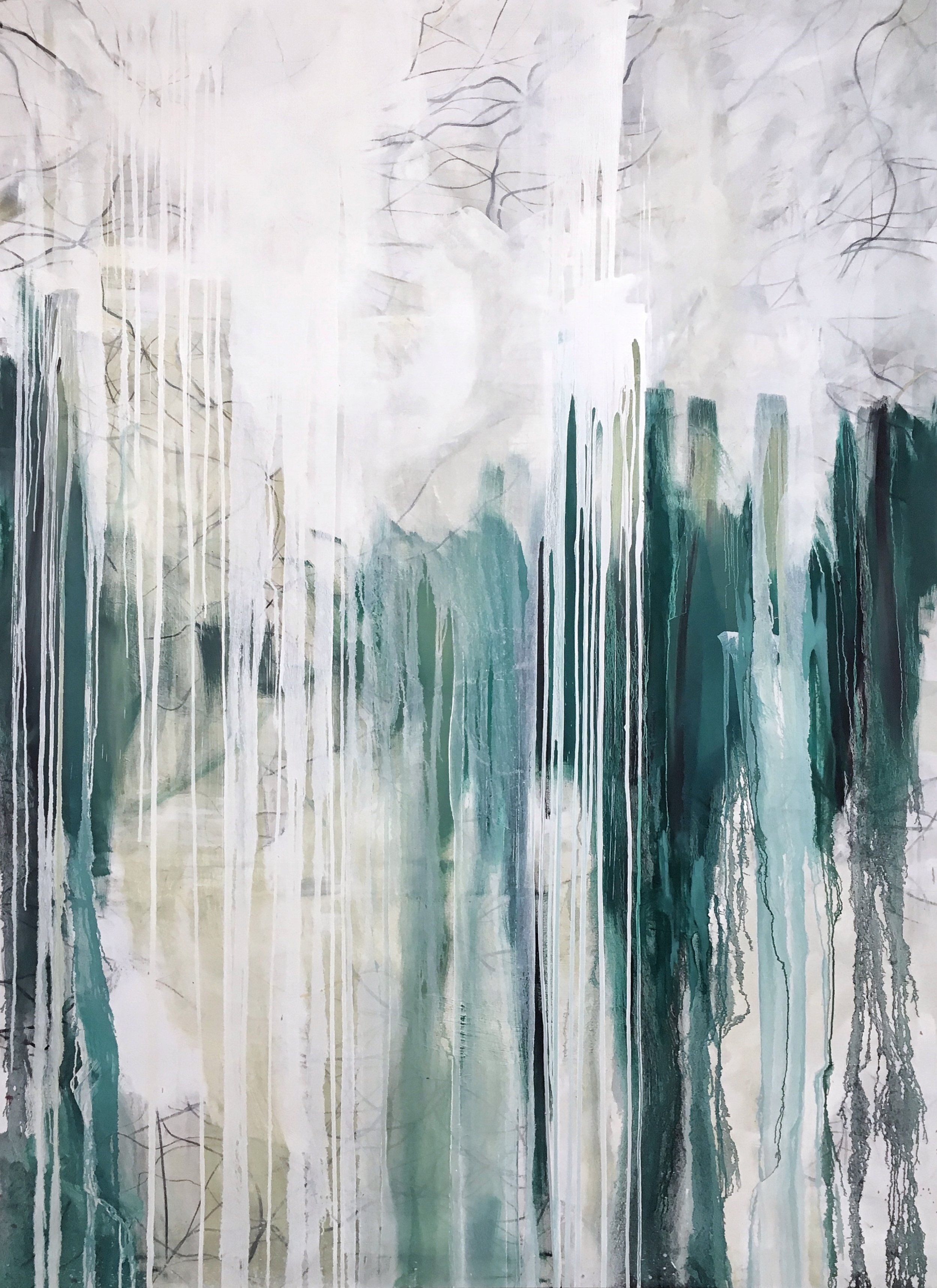  Annie Shinn  Reflection , 2017 Oil, spray paint, on canvas 96 x 72 in 