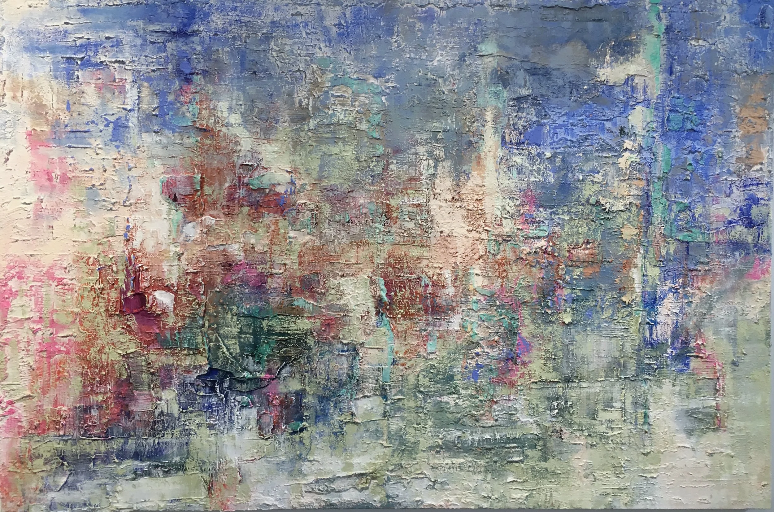  Annie Shinn,  Concrete Dreams,  2018 Oil, mixed media on canvas 40 x 60 in 