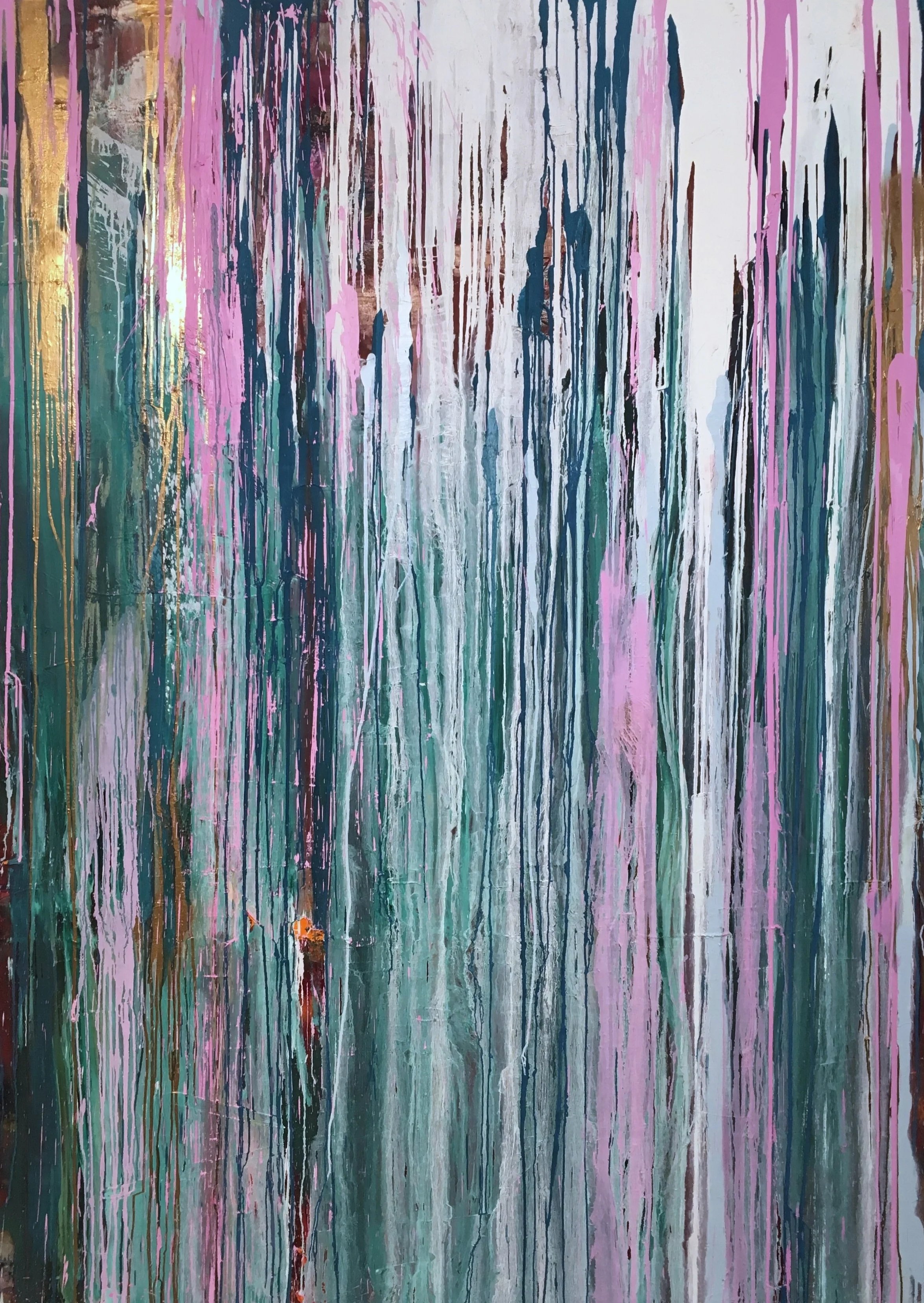  Annie Shinn  Refraction , 2017 Oil, spray paint, on canvas 96 x 72 in 