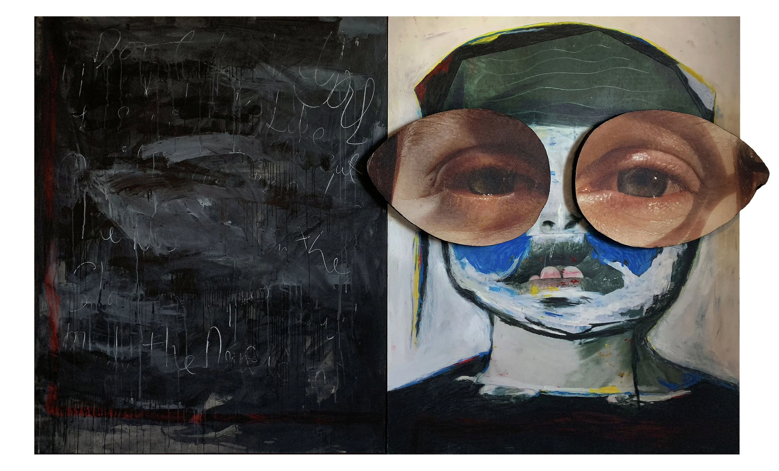 Look , 2018 Mixed media on wood 60 x 96 inches