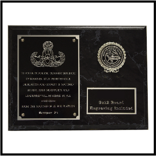 Plaque Style 8 12x9" Marble w/ 2 Logos (5x7" & 2x4" Engravable Plates)
