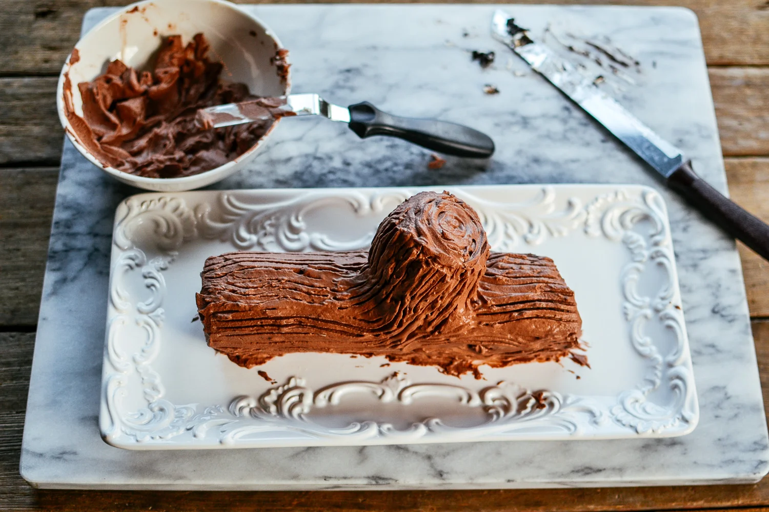 chocolate caramel yule log cake — the farmer's daughter let's bake