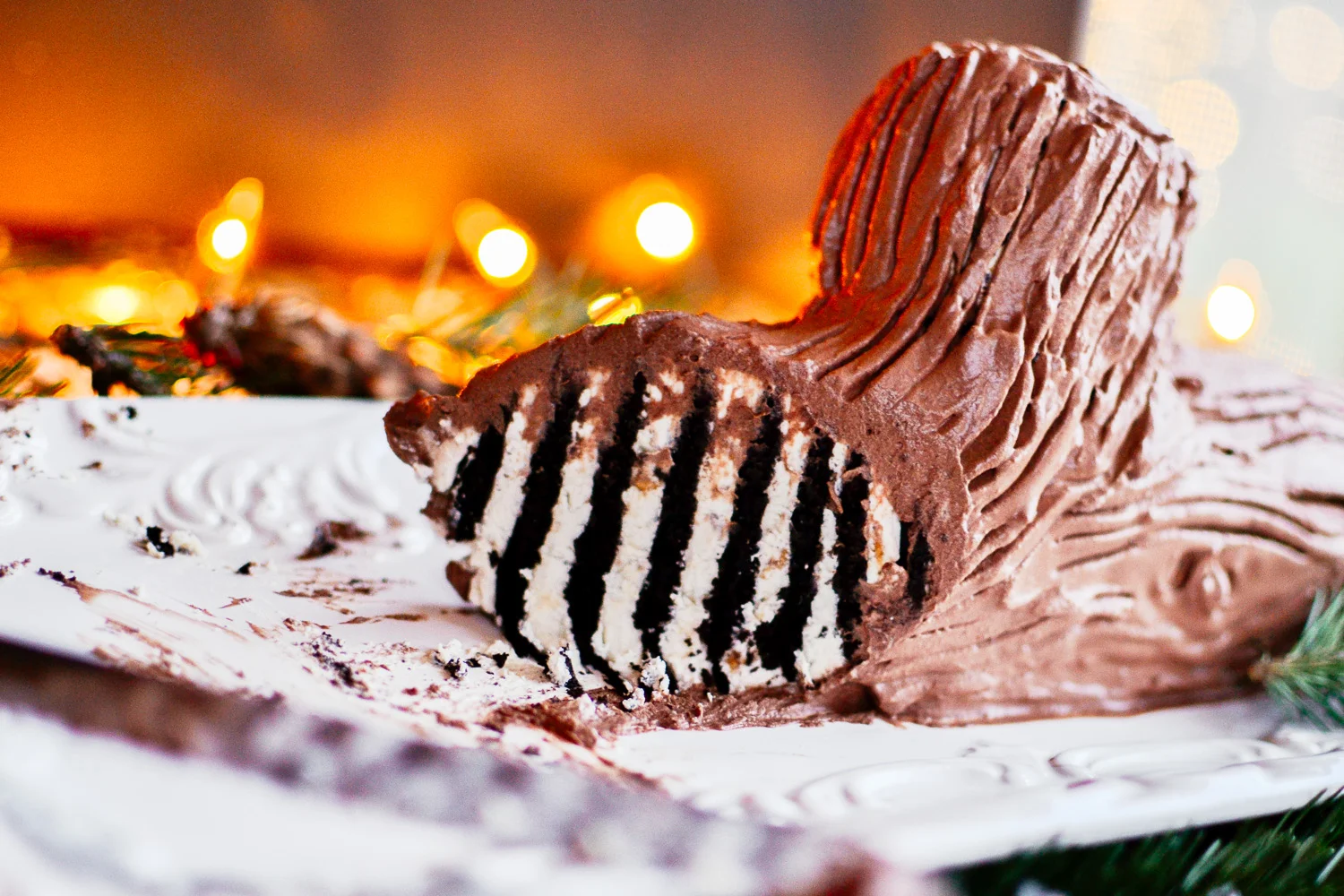 chocolate caramel yule log cake — the farmer's daughter let's bake