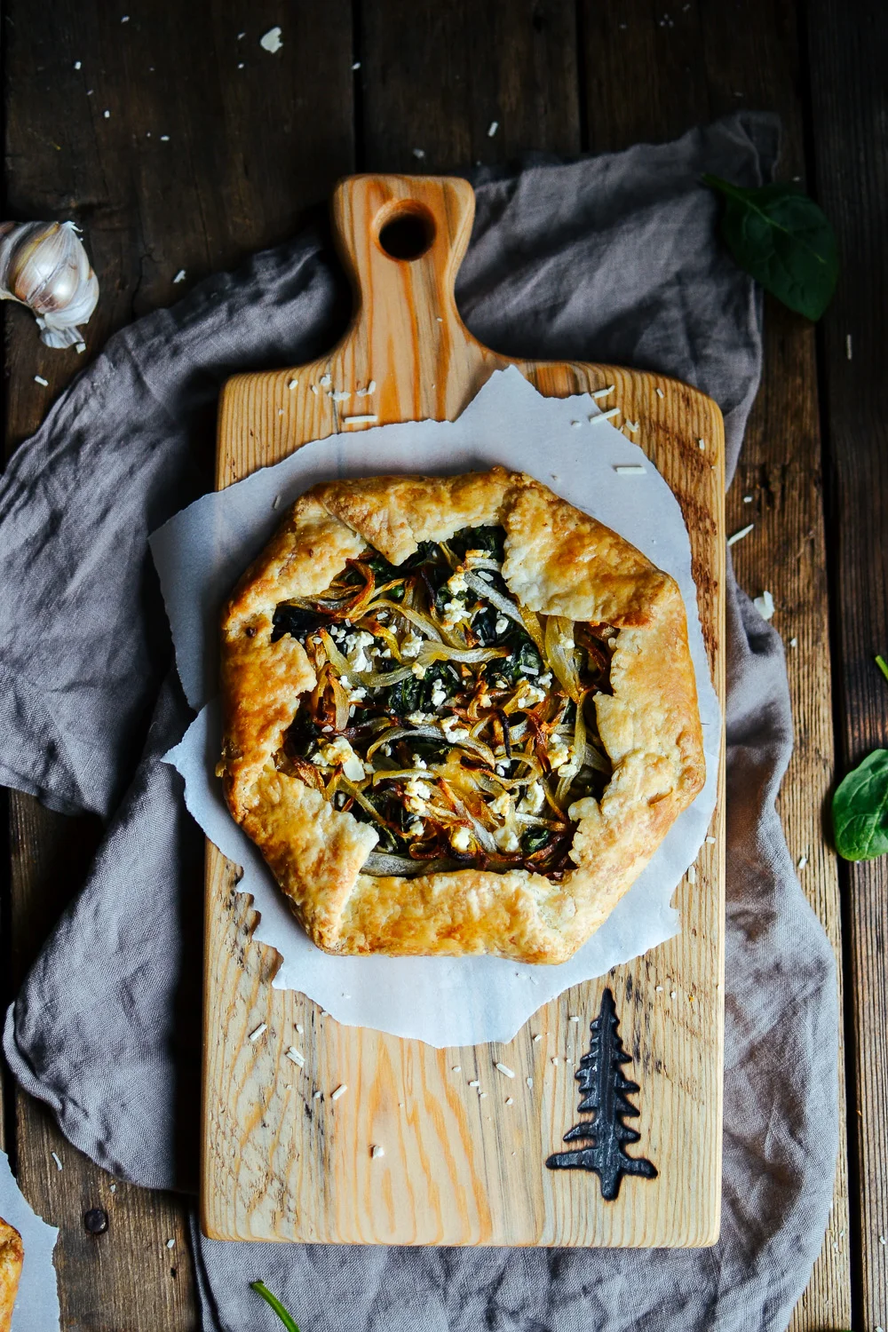 sauteed onion, spinach, and feta savoury galette — the farmer's