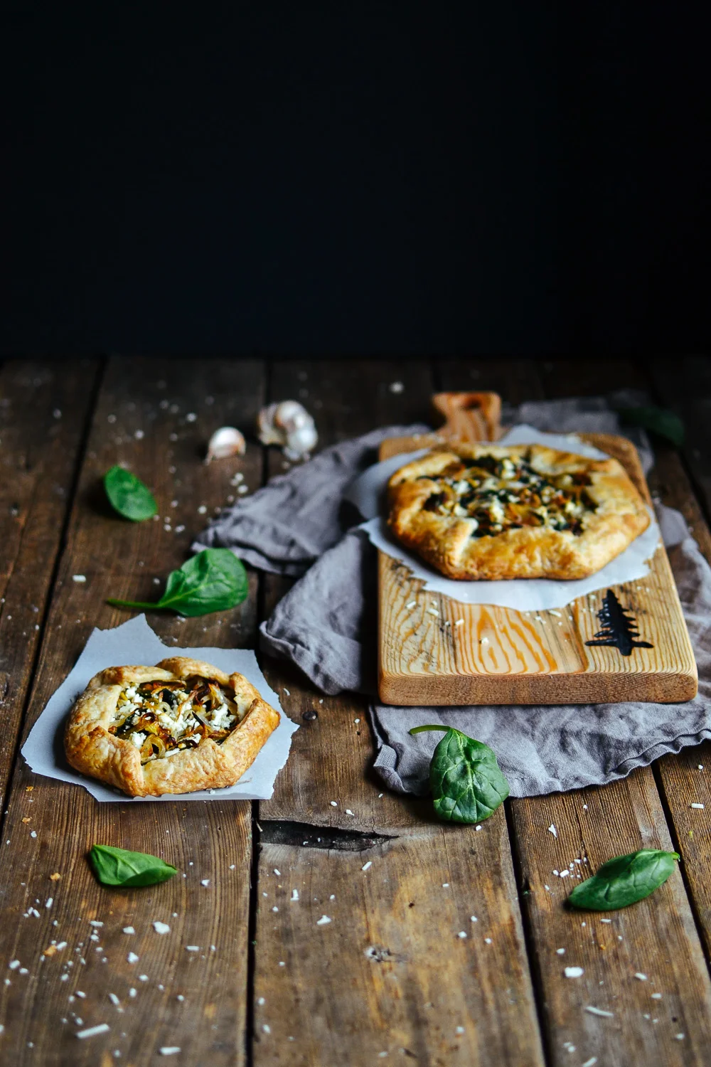 sauteed onion, spinach, and feta savoury galette — the farmer's