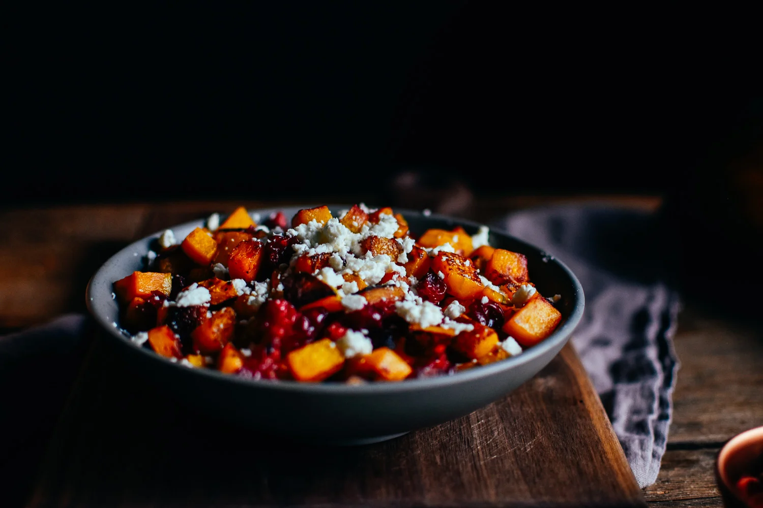 roasted butternut squash with cranberries and feta — the farmer's