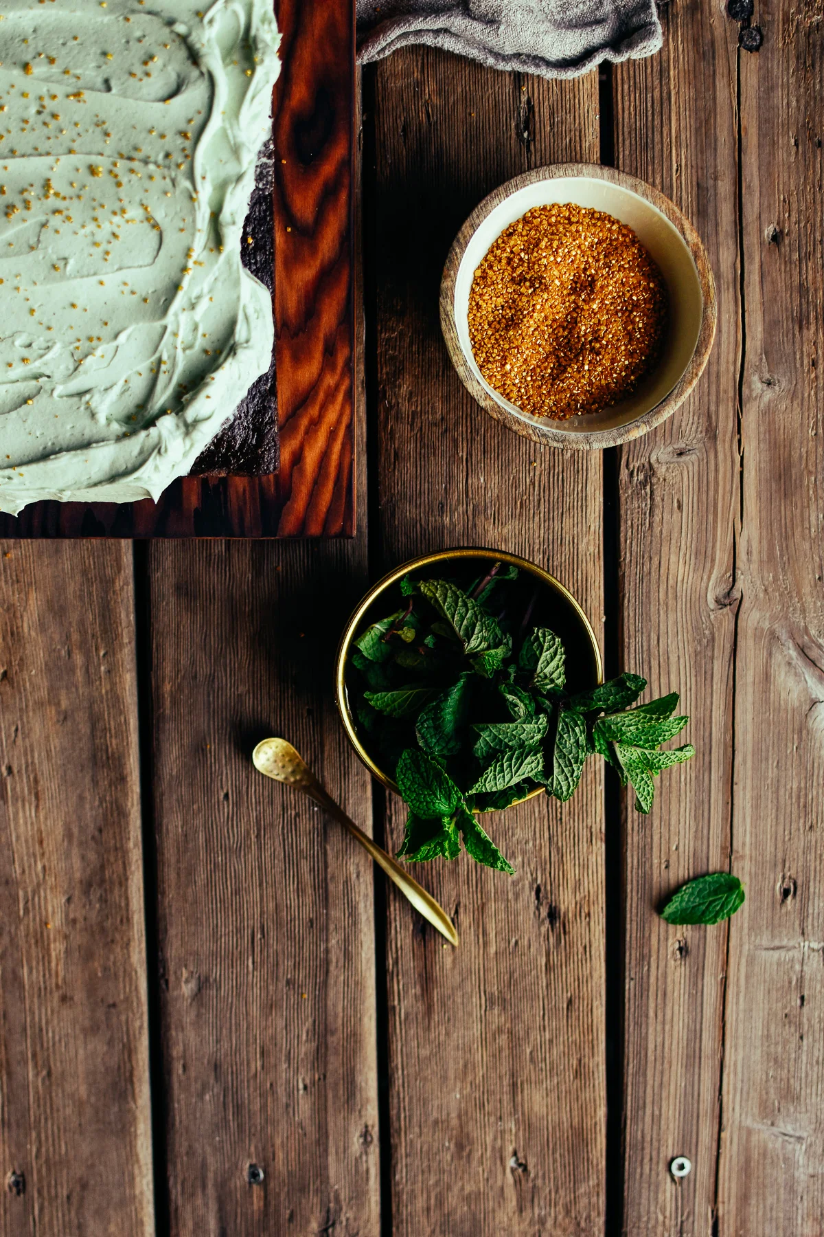 fresh mint frosting on a chocolate sheet cake subtle st. patrick's