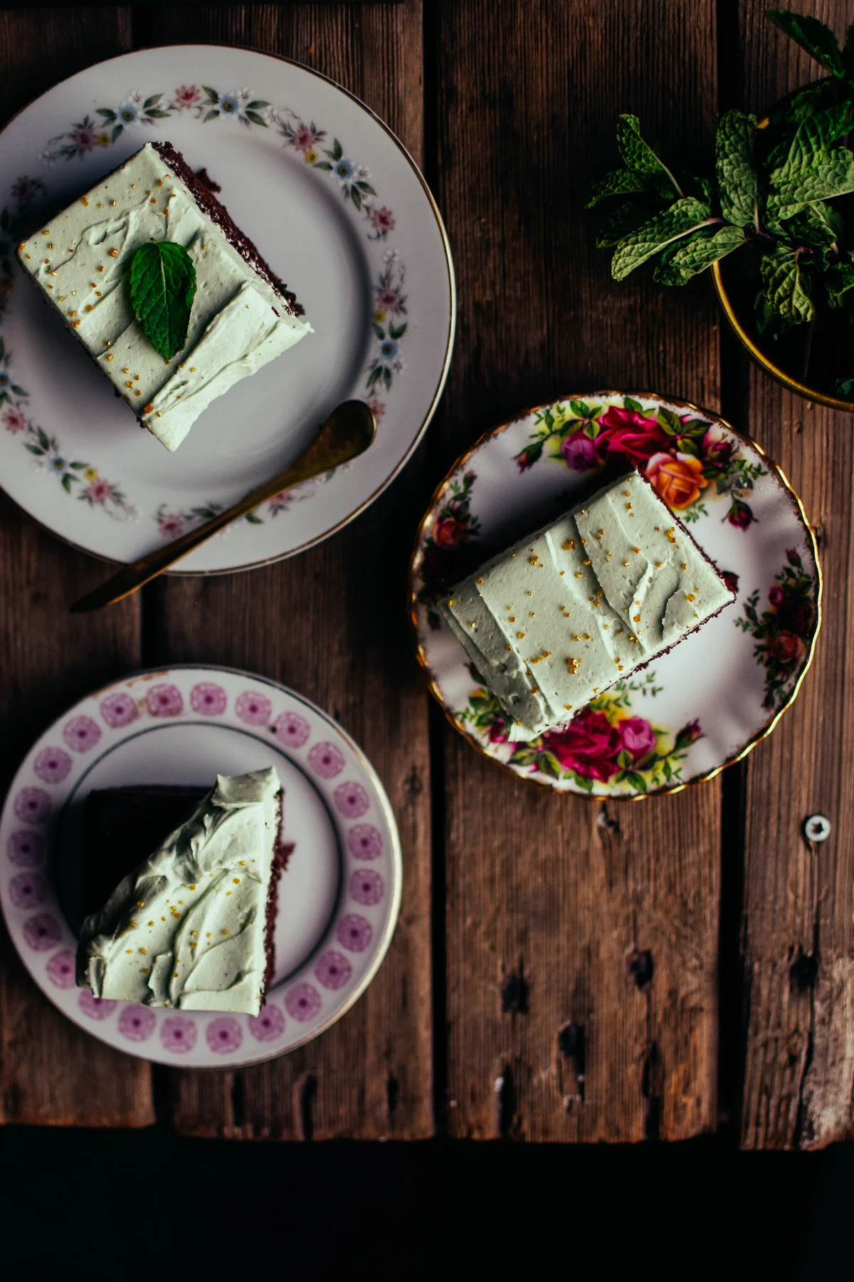 fresh mint frosting on a chocolate sheet cake subtle st. patrick's