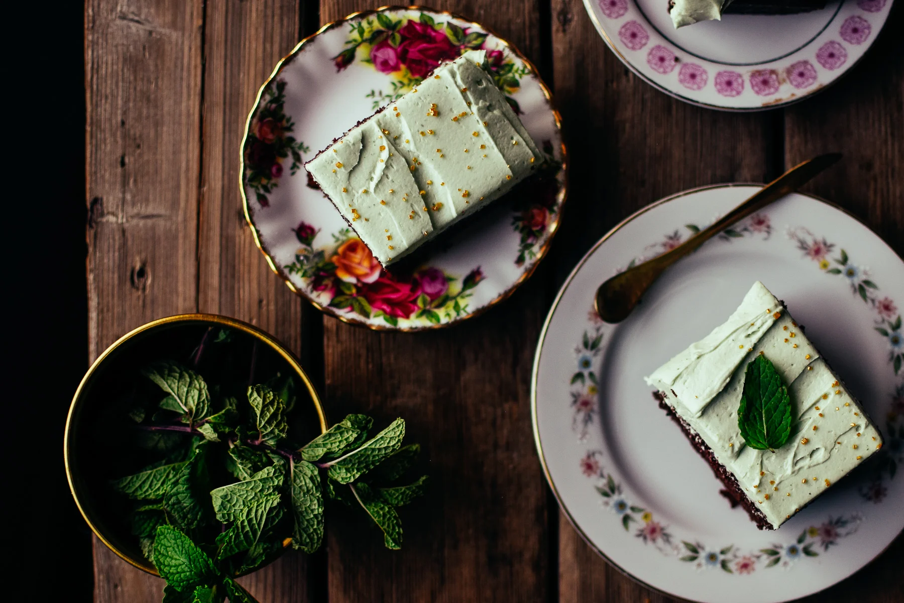 fresh mint frosting on a chocolate sheet cake subtle st. patrick's