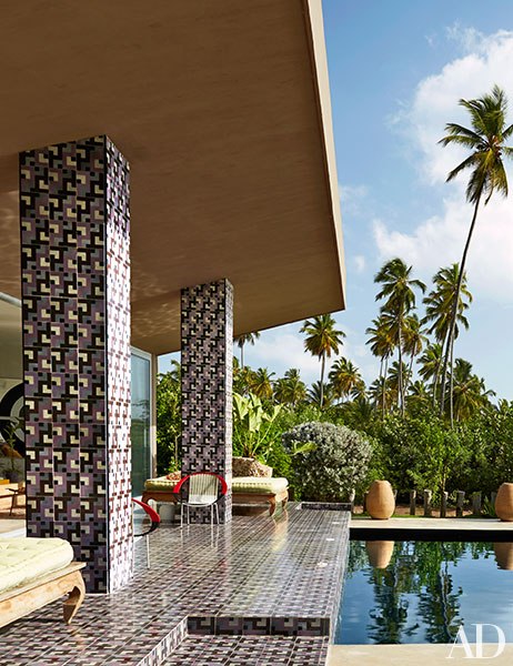 Pool deck with custom designed tiles. 