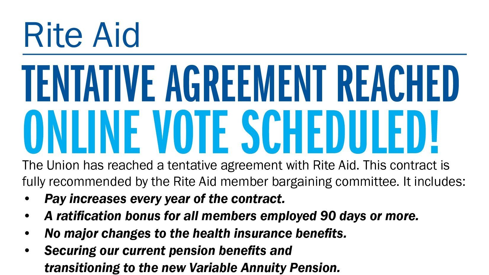 Rite Aid - Tentative Agreement Reached Online Vote Scheduled!
