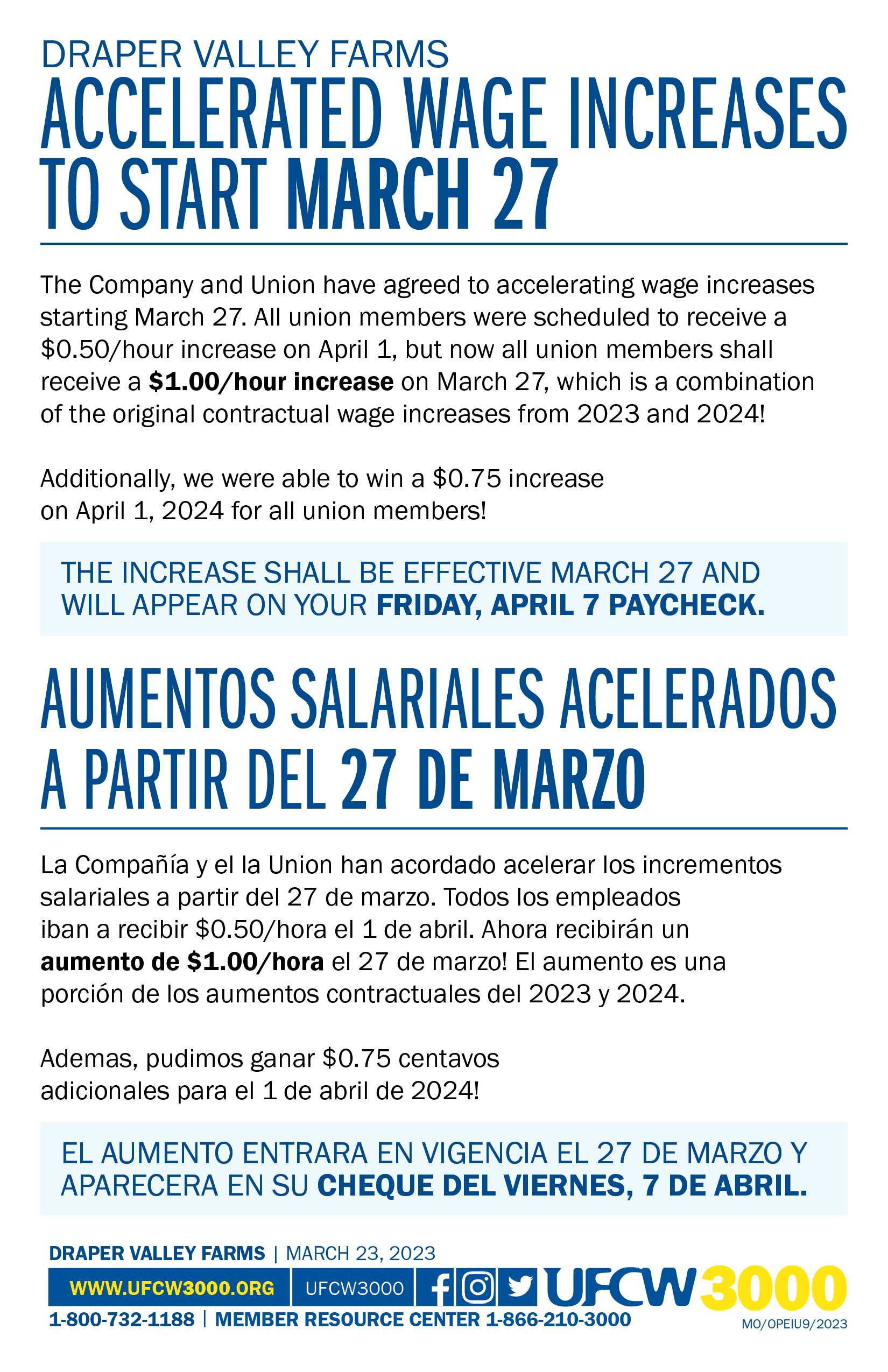 Draper Valley Farms - Accelerated wage increases to start March 27