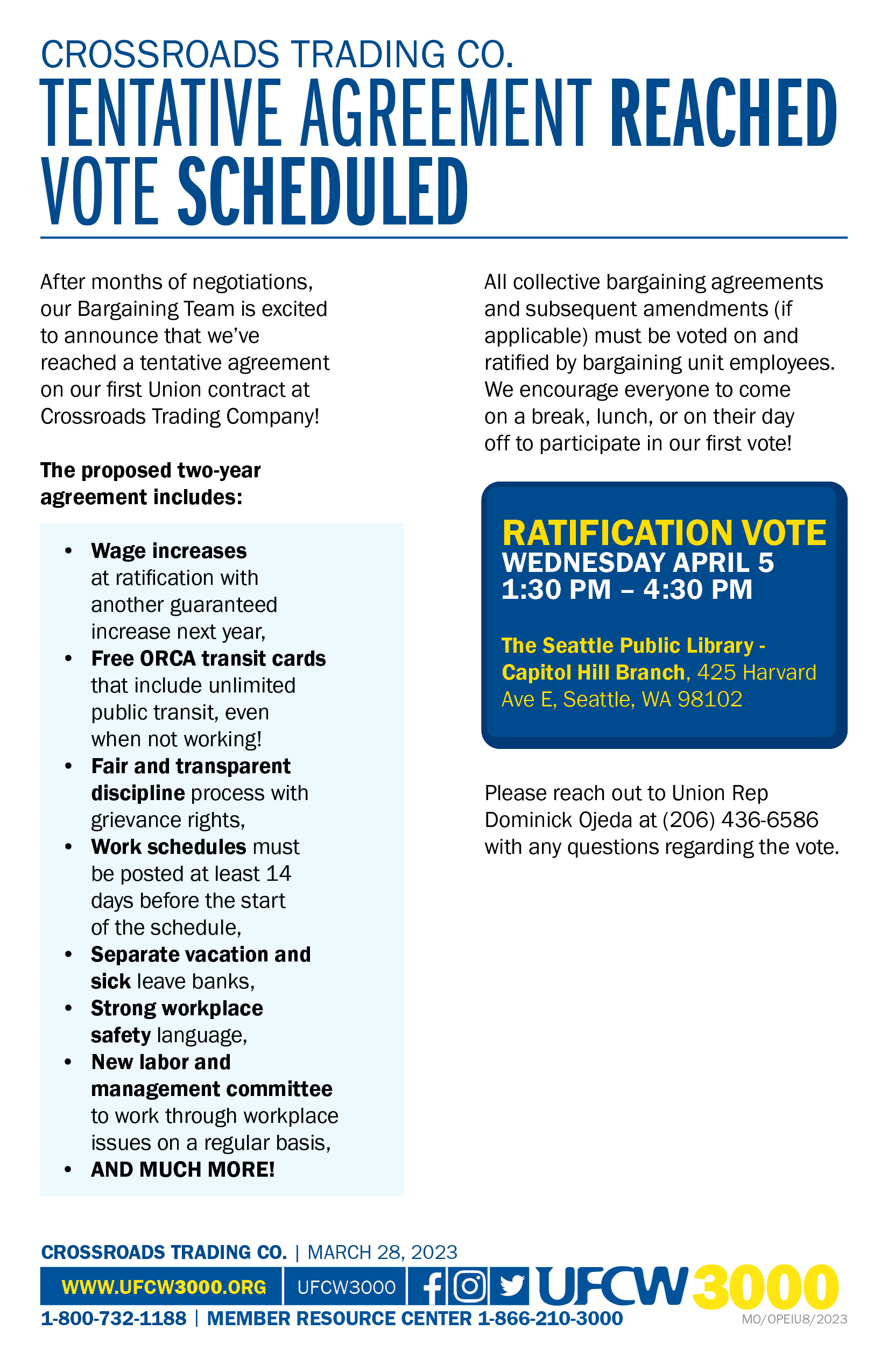 Crossroads Trading Co. - Tentative Agreement Reached - Vote Scheduled