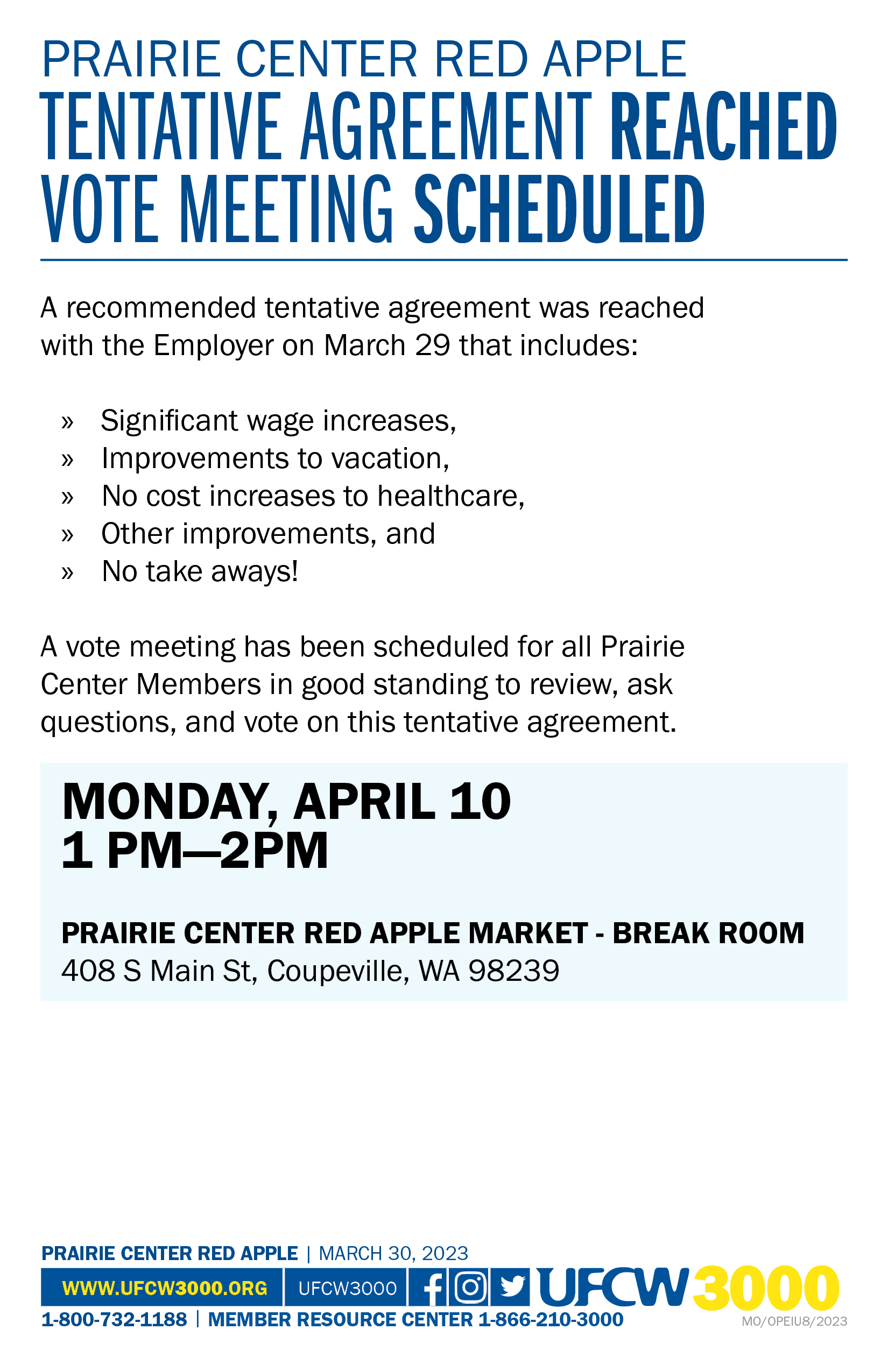 Prairie Center Red Apple - Tentative Agreement Reached Vote Meeting Scheduled