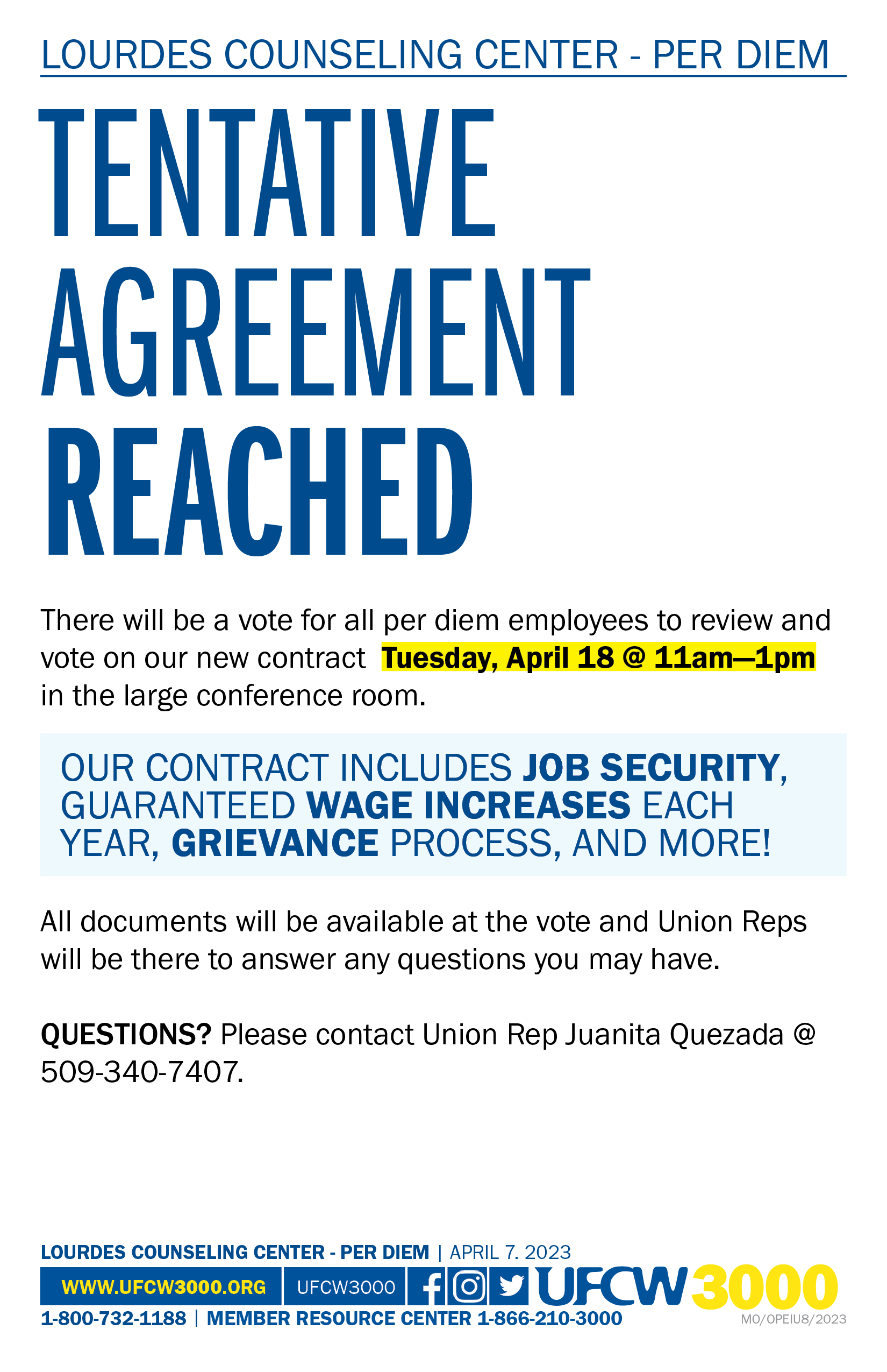 Lourdes Counseling Center - Per Diem - Tentative agreement reached