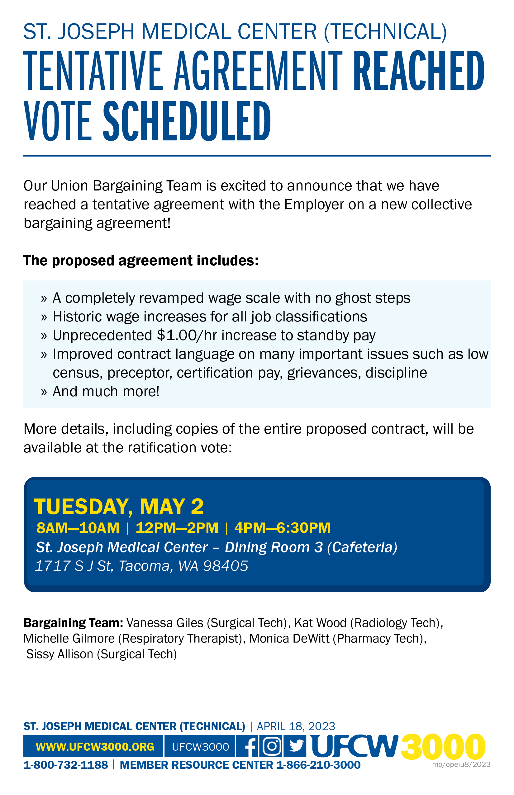St. Joseph Medical Center (Technical) -  Tentative Agreement Reached - Vote Schedule