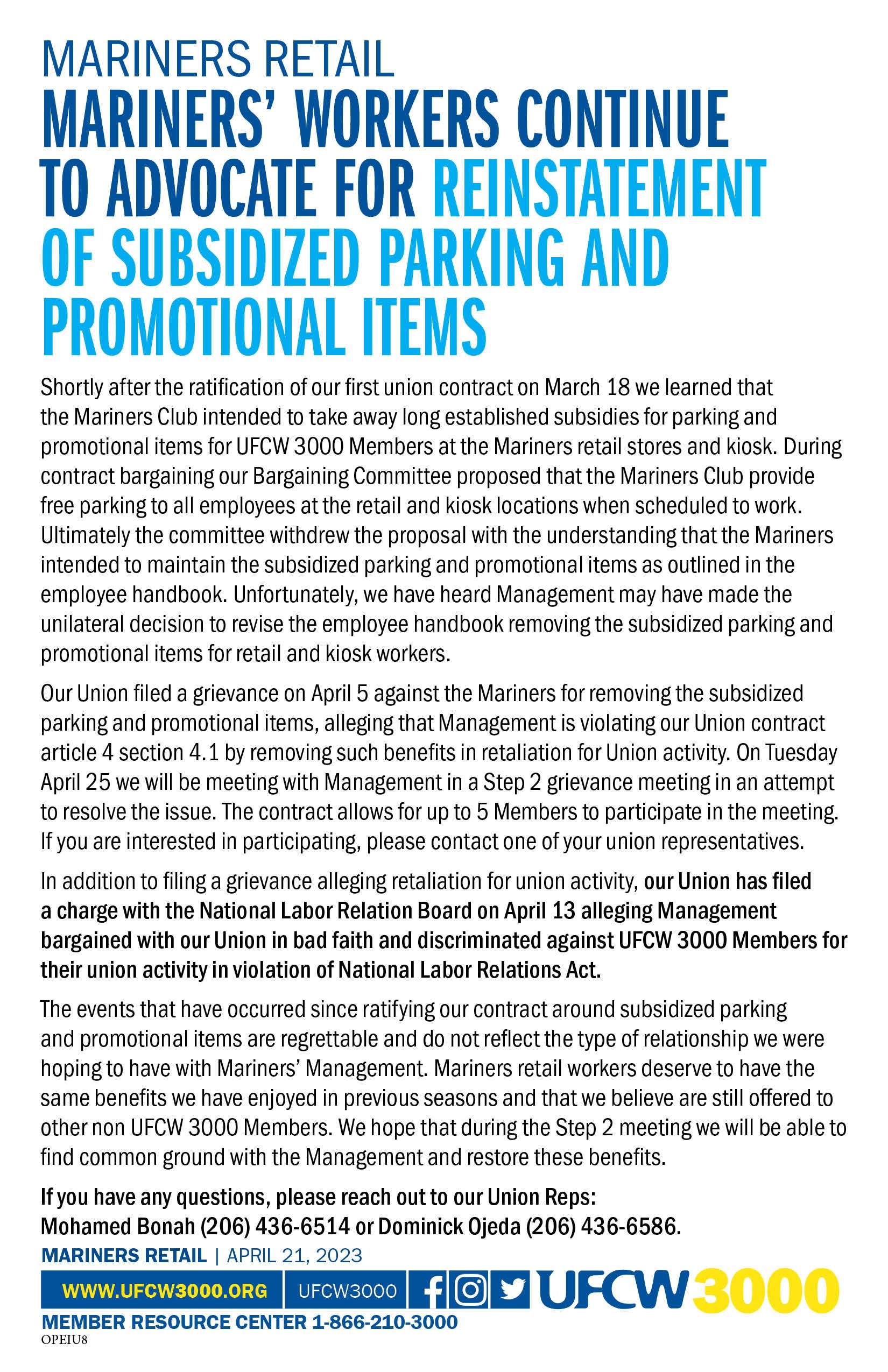 Mariners Retail Update