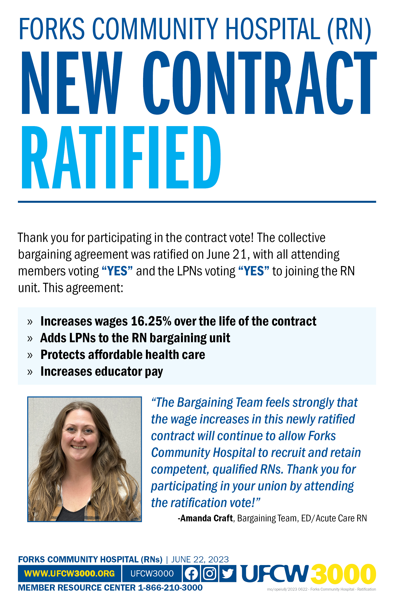 Forks Community Hospital (RN) - New contract ratified