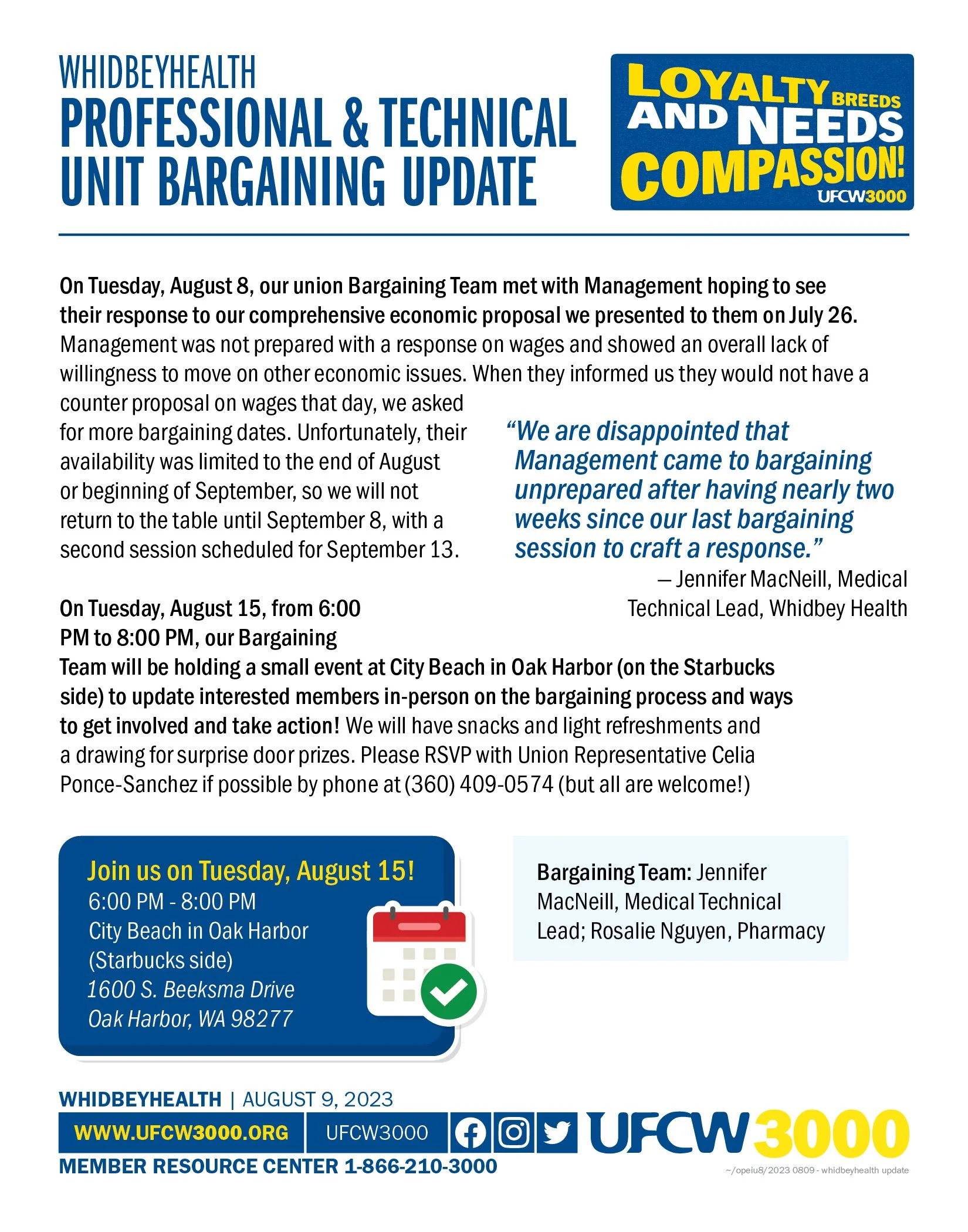 WhidbeyHealth - Professional &amp; Technical Unit Bargaining Update
