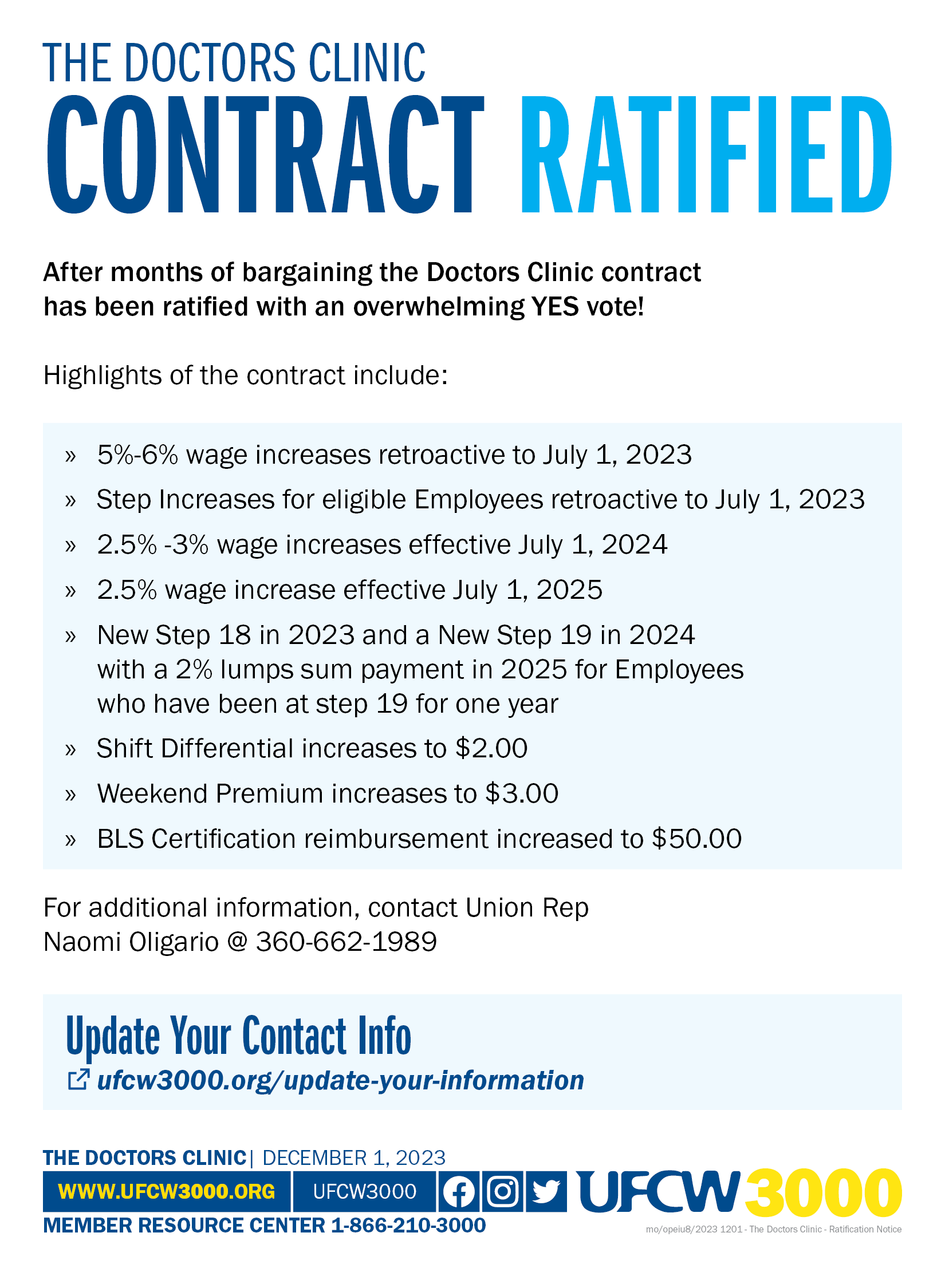 The Doctors Clinic - Contract Ratified — UFCW 3000