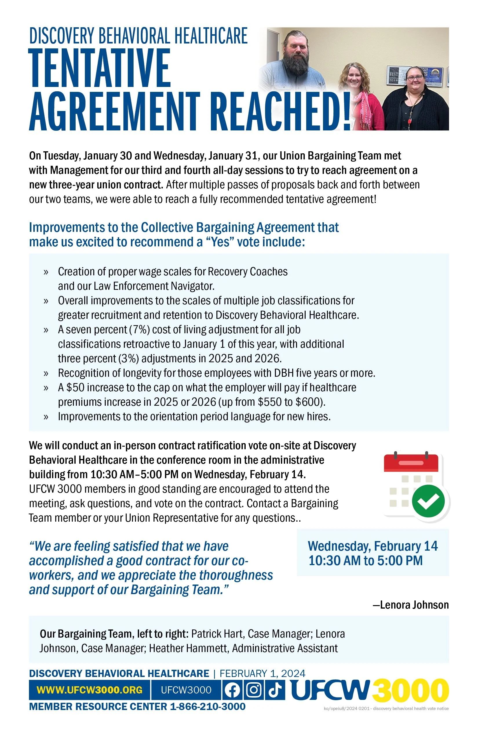 Discovery Behavioral Healthcare - Tentative Agreement Reached!