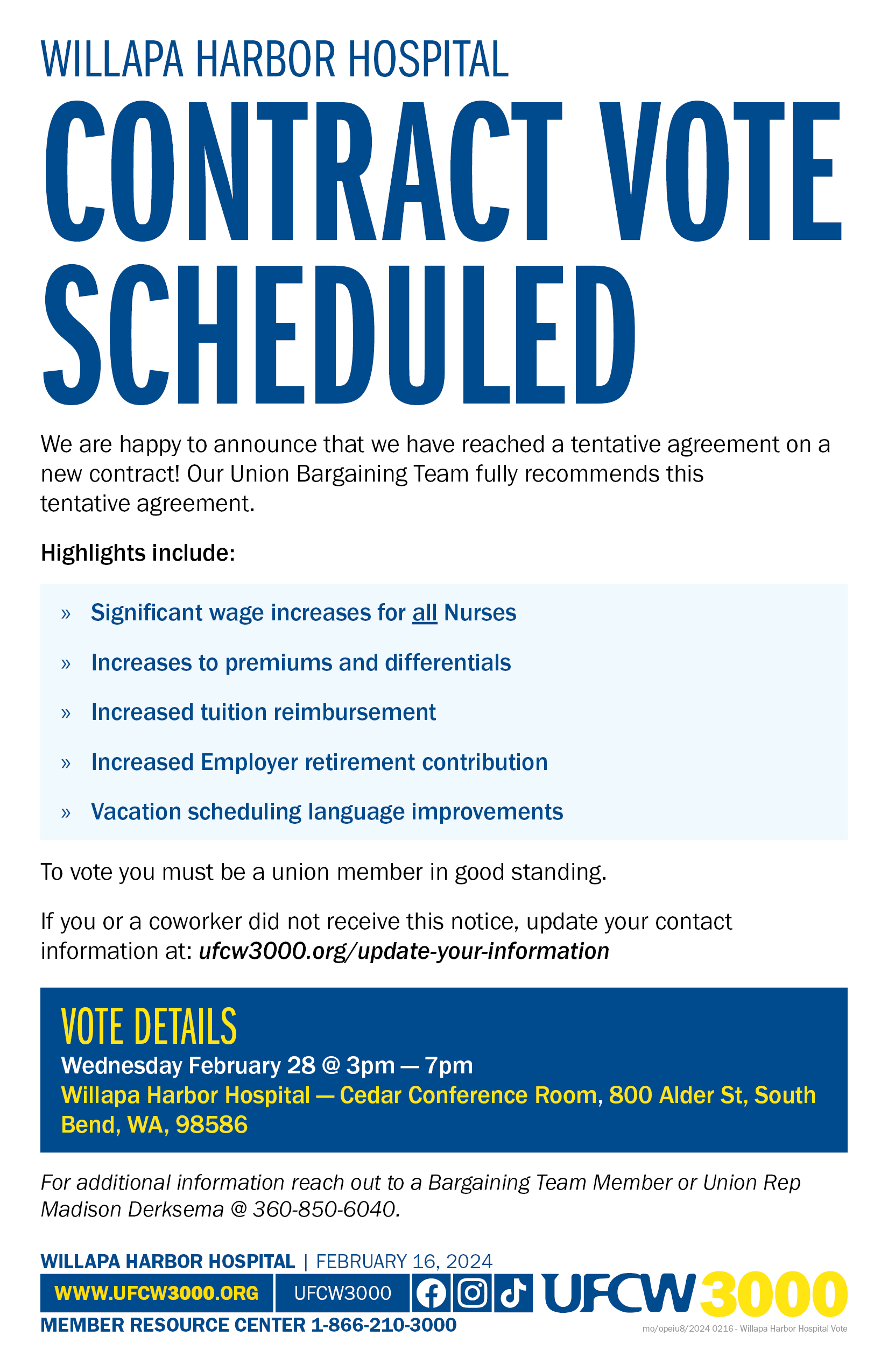 Willapa Harbor Hospital - Contract Vote Scheduled