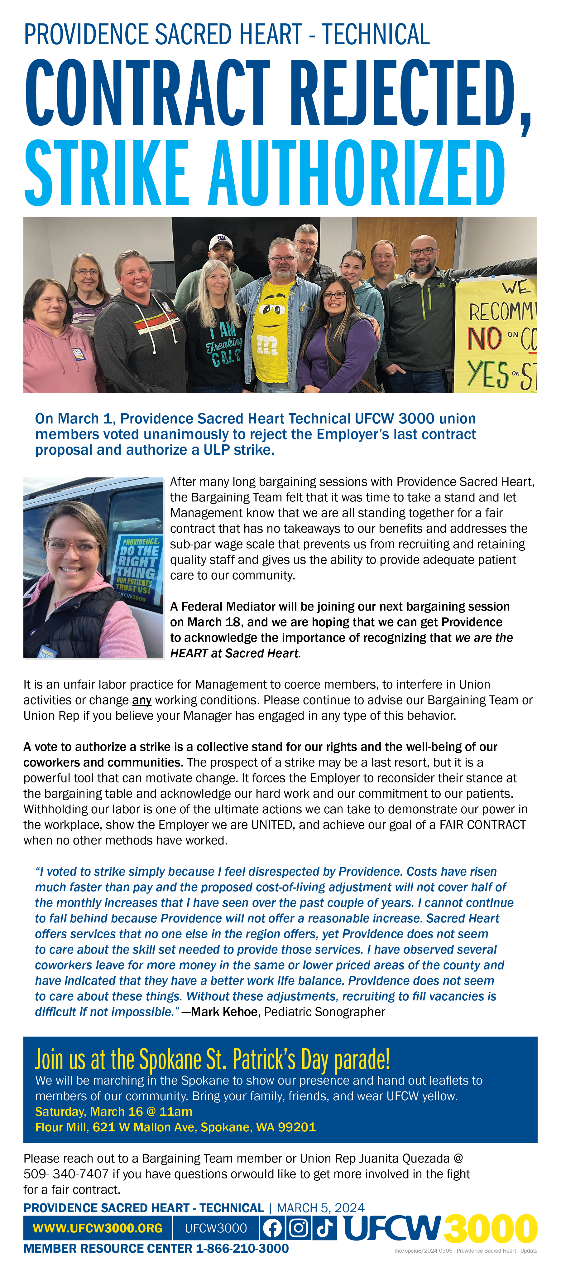 Providence Sacred Heart (Technical) - CONTRACT REJECTED, STRIKE AUTHORIZED