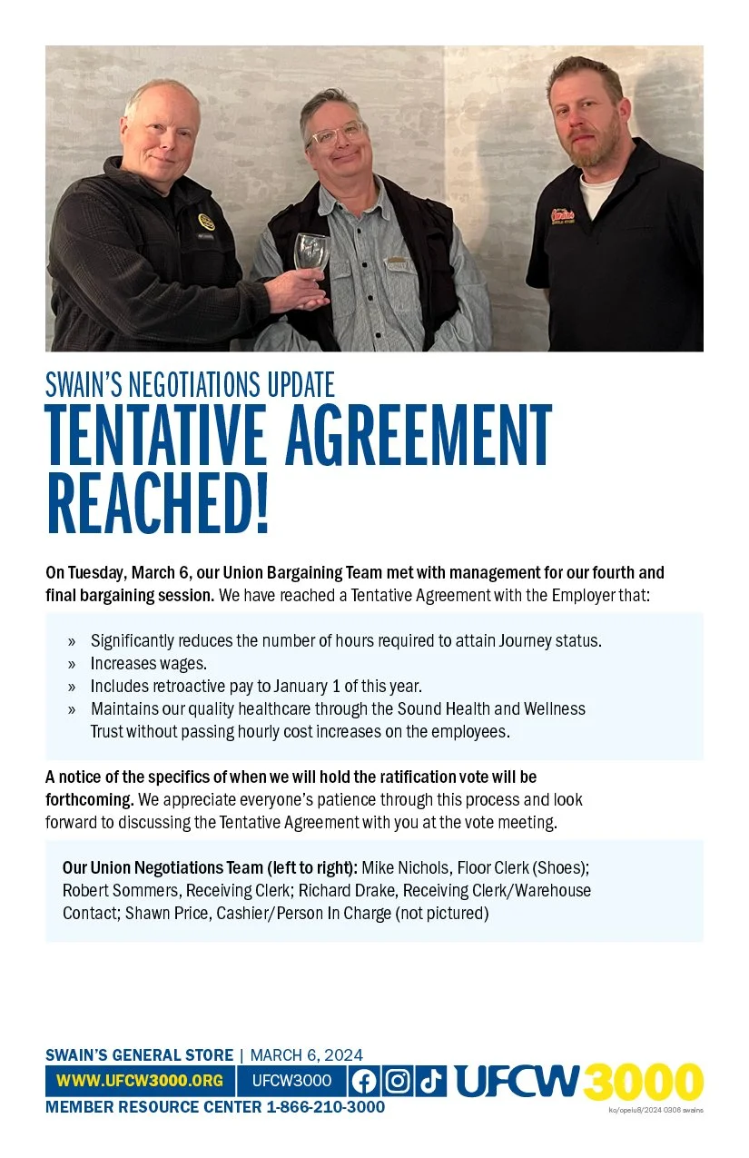 Swain’s General Store - Tentative Agreement Reached!