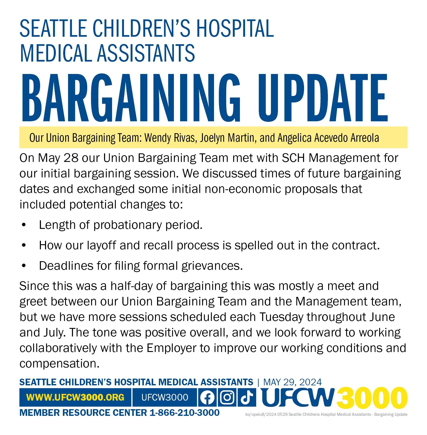 Seattle Children’s Hospital Medical Assistants Bargaining Update