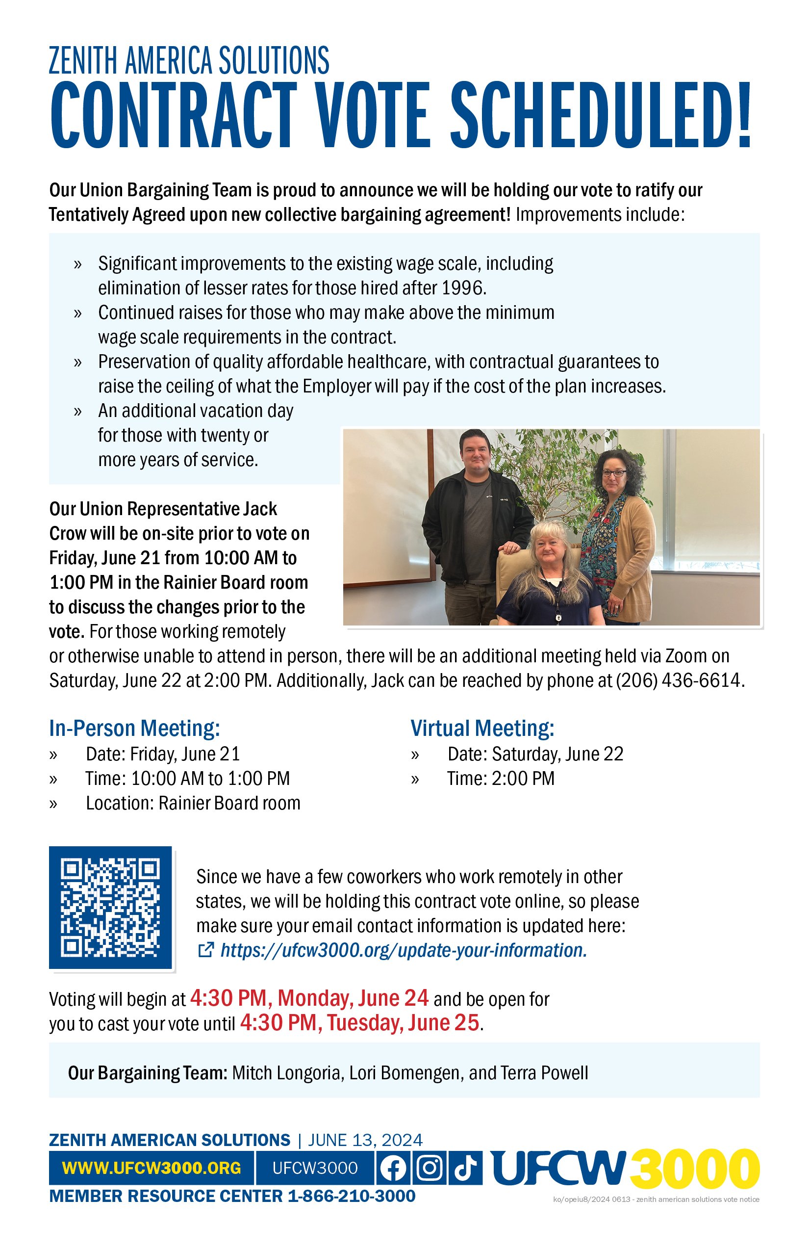 Zenith America Solutions  Contract Vote Scheduled!