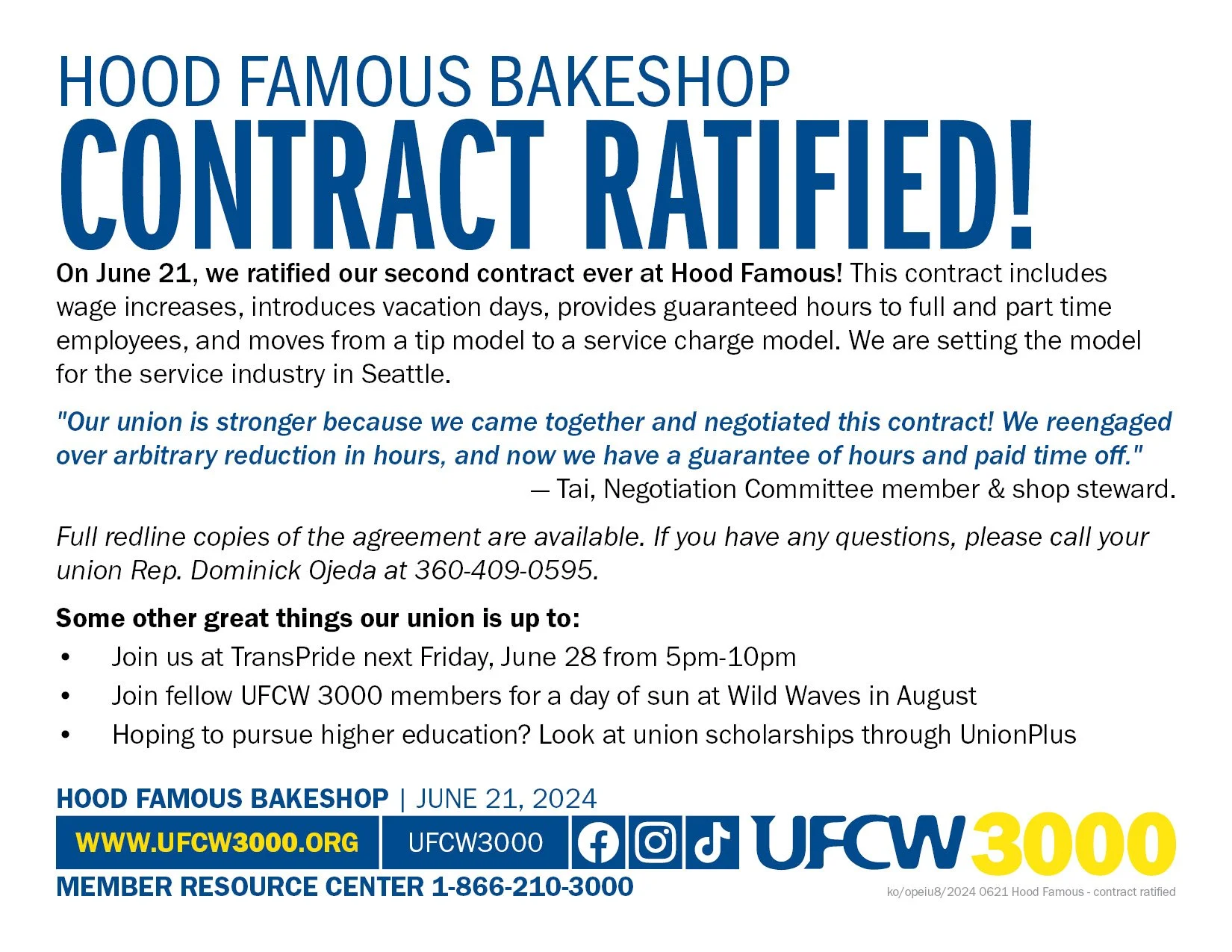 Hood Famous Bakeshop Contract Ratified!