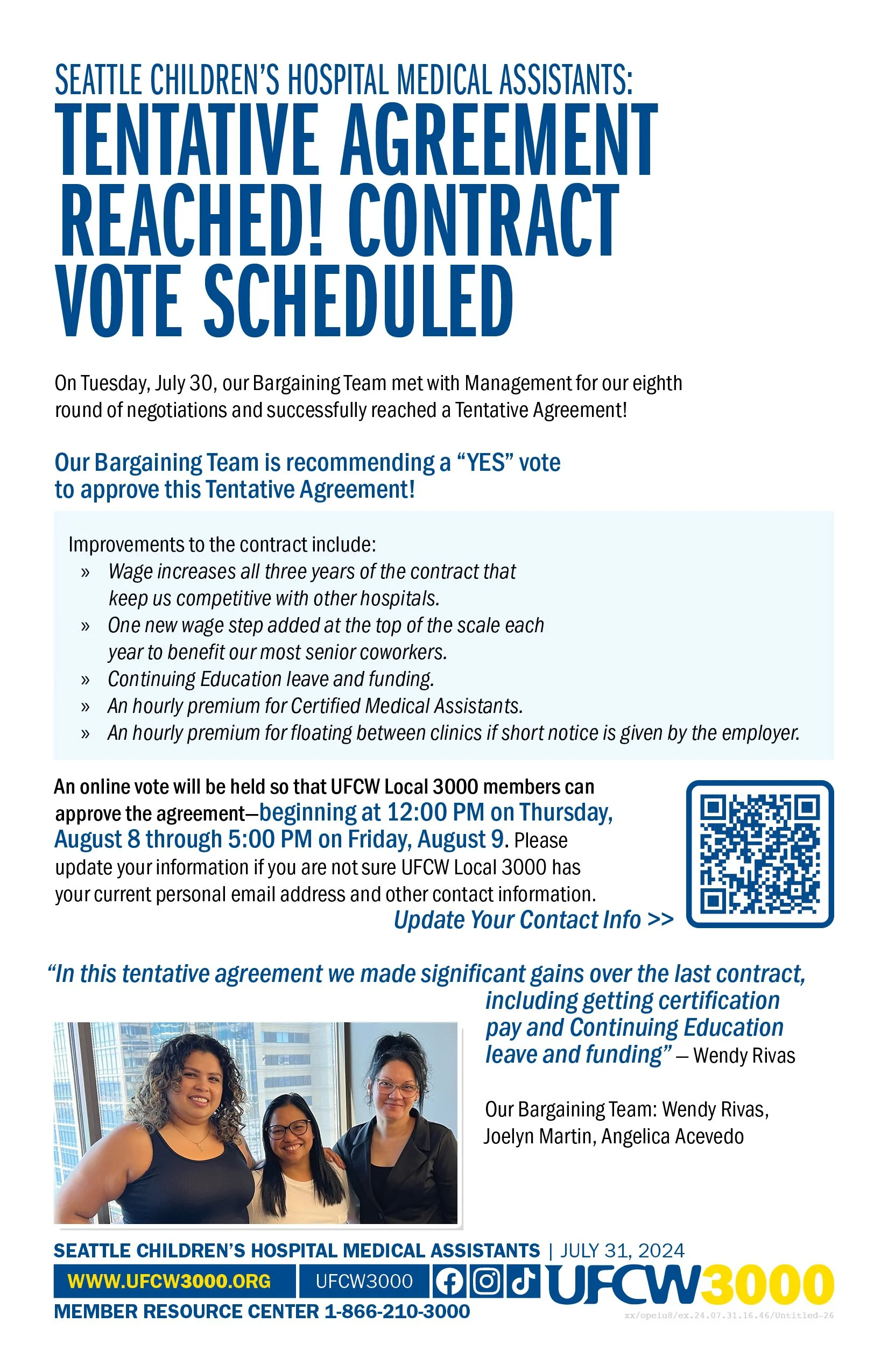 Seattle Children’s Hospital Medical Assistants - Tentative Agreement Reached! Contract Vote Scheduled