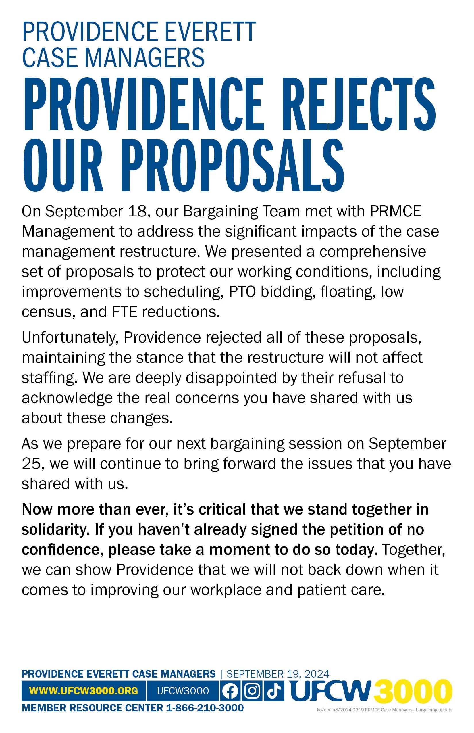 Providence Everett Case Managers Providence rejects our proposals