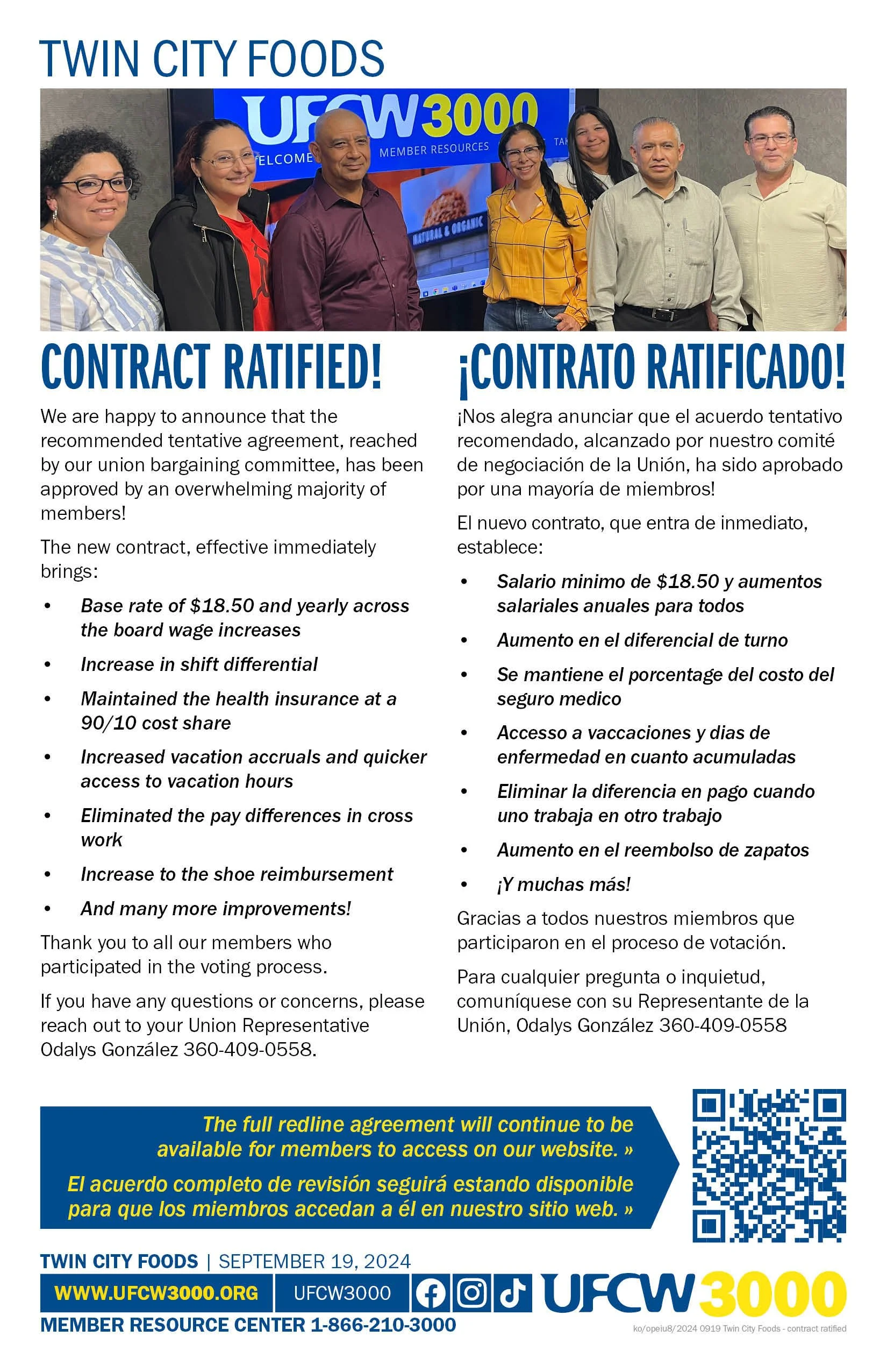Twin City Foods Contract Ratified! ¡CONTRATO RATIFICADO!  