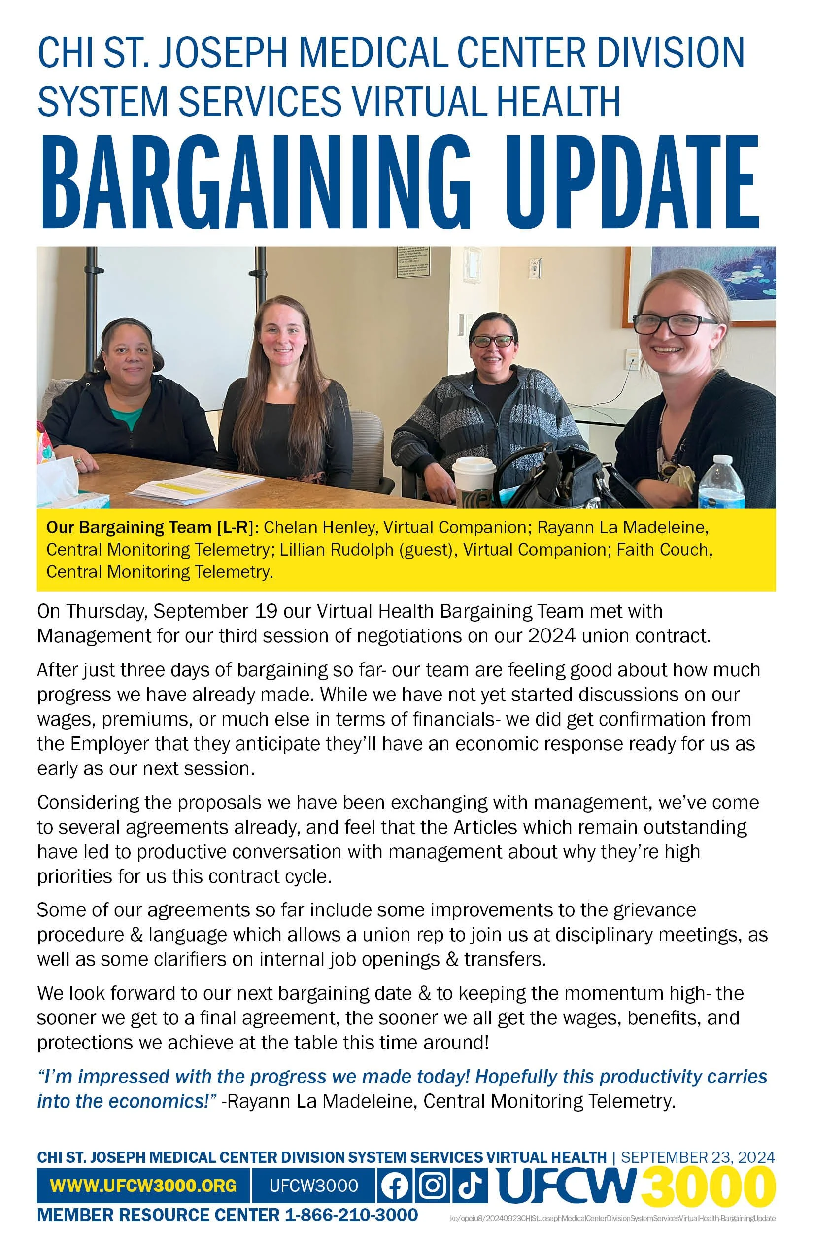 CHI St. Joseph Medical Center Division System Services Virtual Health Bargaining Update